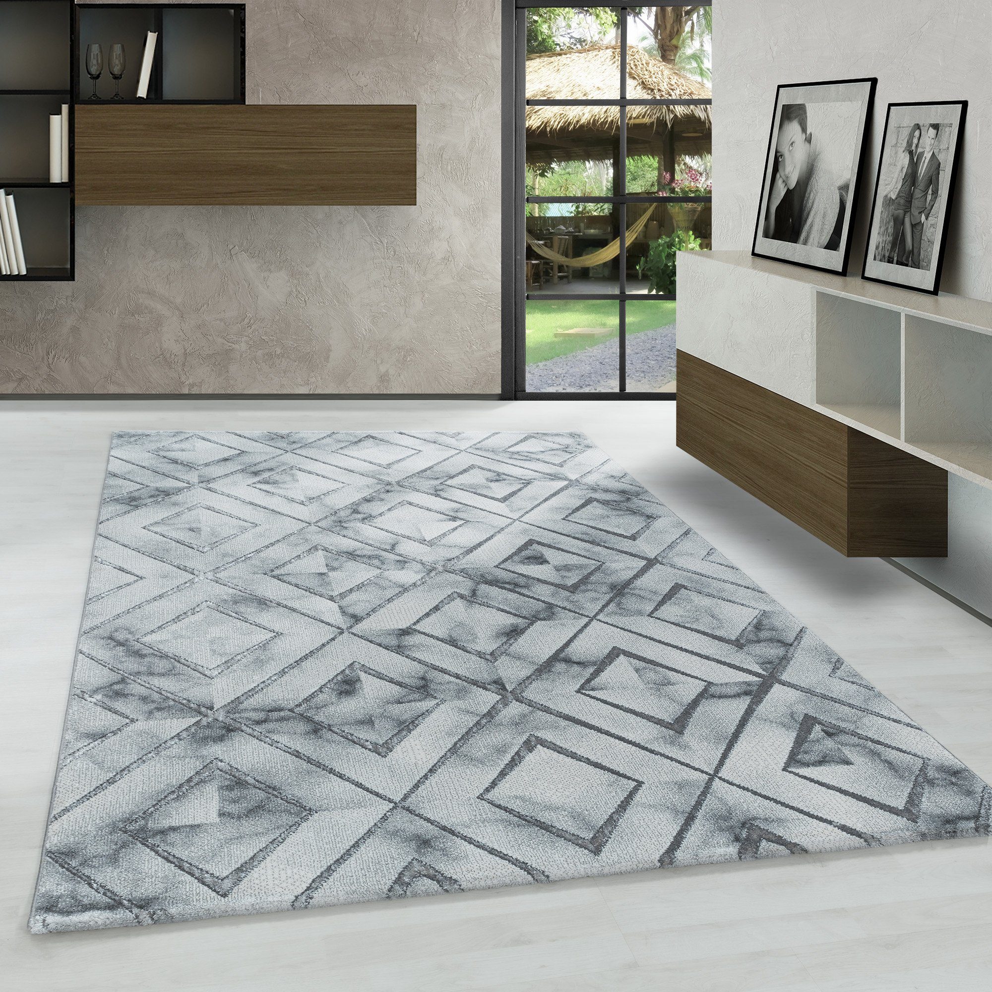 Designteppich Marmor Design, Carpetsale24, Läufer, Höhe: 12 mm, Kurzflor Teppich Wohnzimmer Marmor Design Skandinavische Stil
