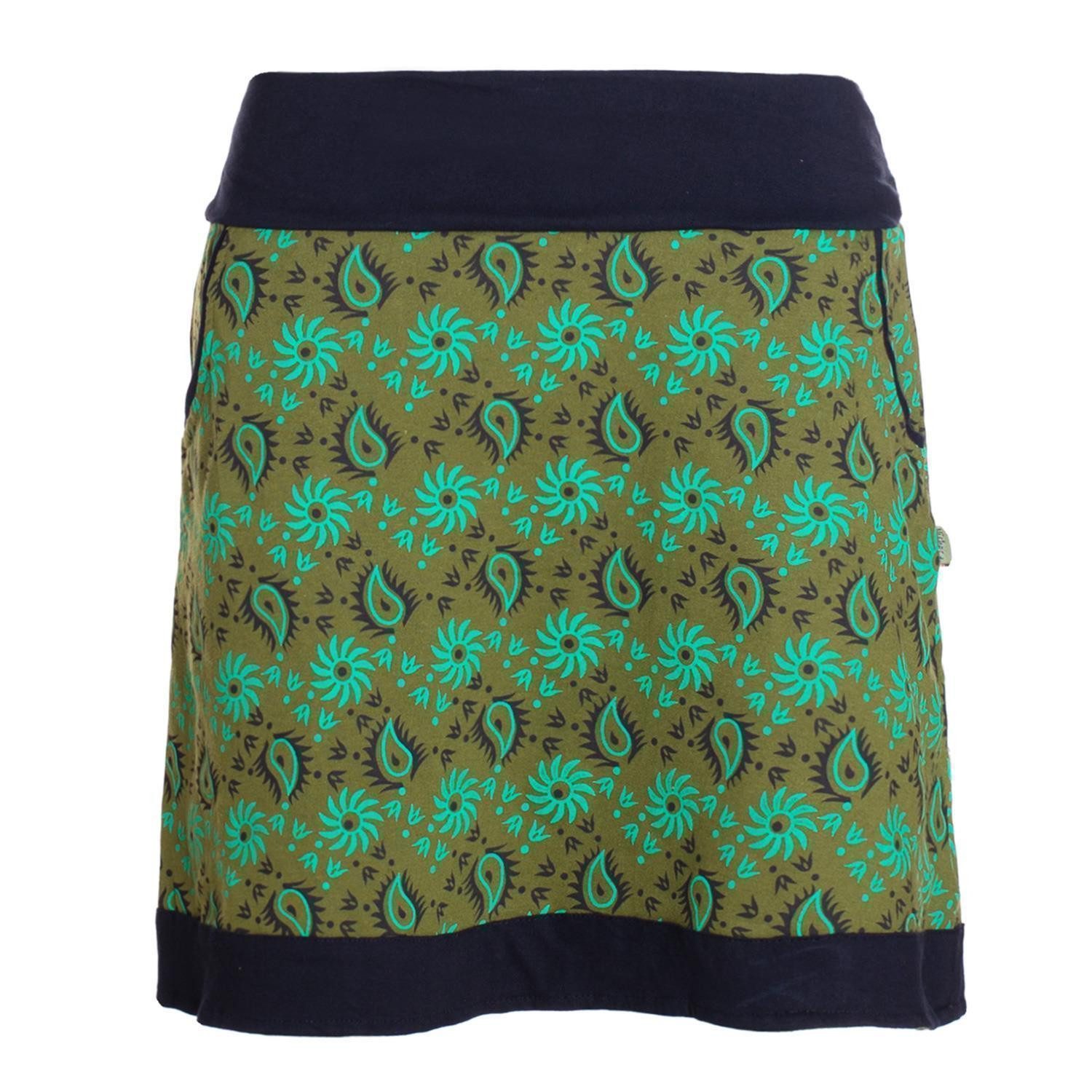 Minirock Damen A-Line Rock Baumwolle Paisley-Druck elastischer Bund mit Taschen