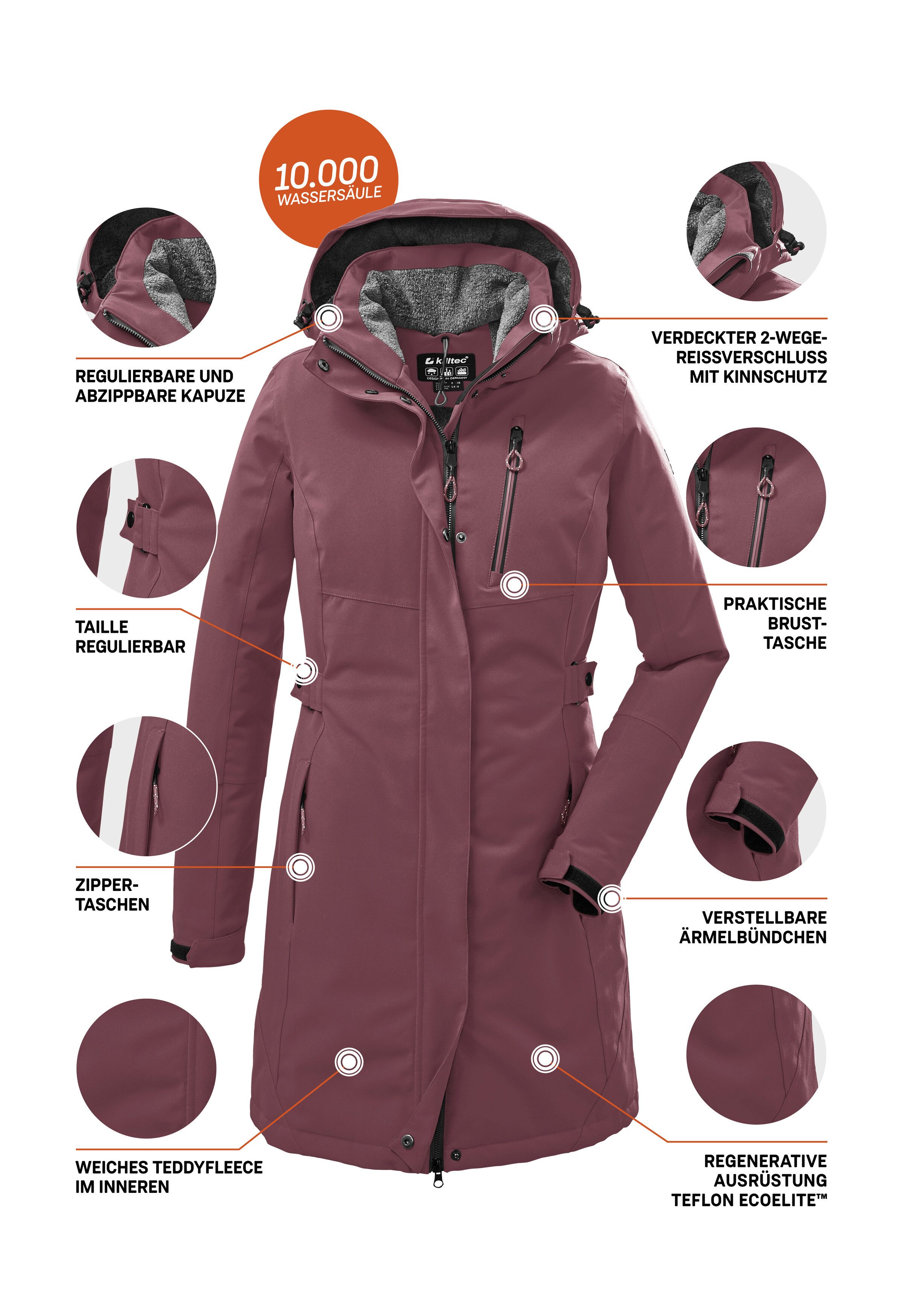 Killtec Parka KOW 165 WMN PRK Wasser- und winddichter Parka mit Teddyfleece und abnehmbarer Kapuze – Bild 5 von 5