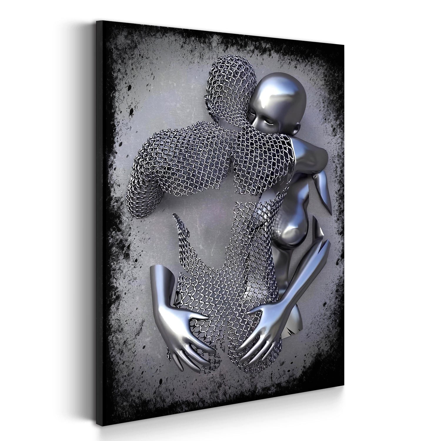 Artedinoi Leinwandbild Metallfigur Liebespaar Silber Leidenschaft Leinwandbild Wandbild XL, Metallfiguren, Liebe