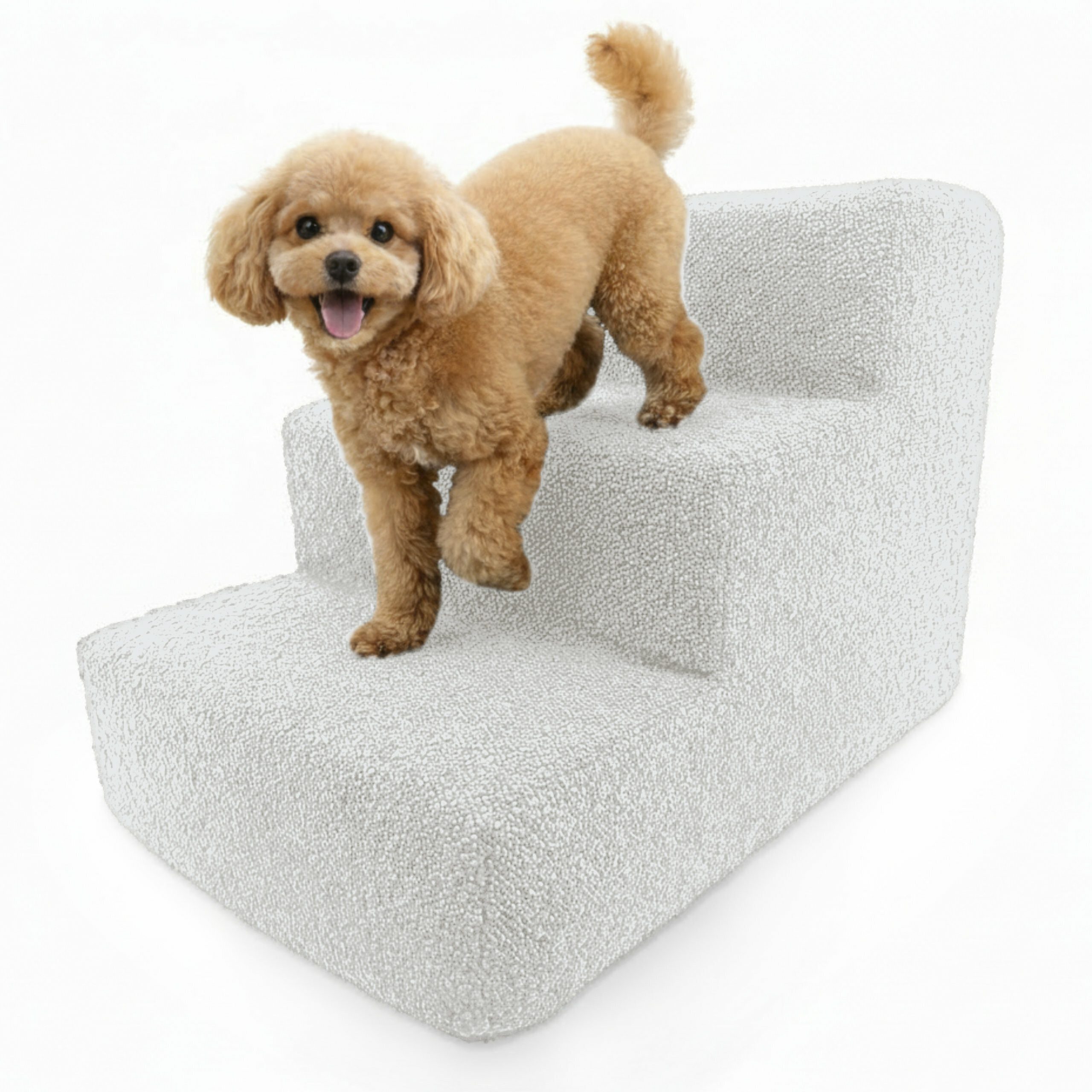 Muralo Haustiertreppe Hundetreppe für Kleine Hunde (1-St), 3 Stufen, Belastbar bis 17 kg, BOUCLE Stoff Bezug, Waschbar