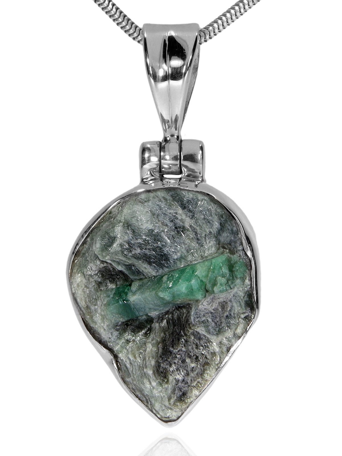 StoneTrip Kettenanhänger Smaragd in Muttergestein aus Tirol, Anhänger mit Öse 925 Silber