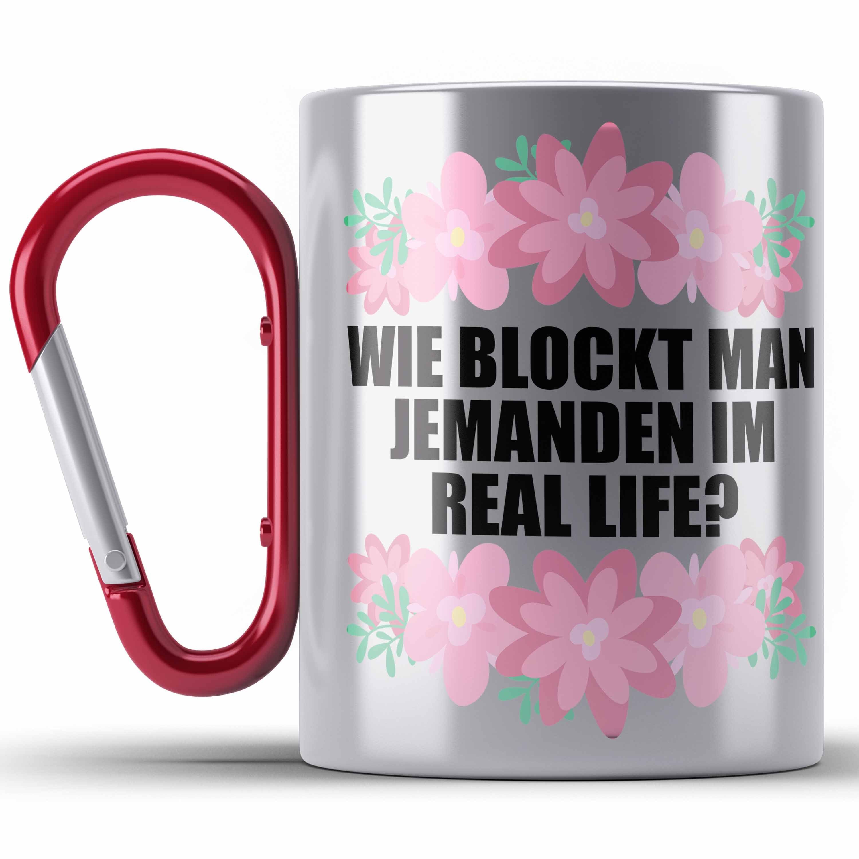 Trendation Thermotasse Lustige Edelstahl Tasse mit Spruch - Wie Blockt Man In Real Life - Ros Rot