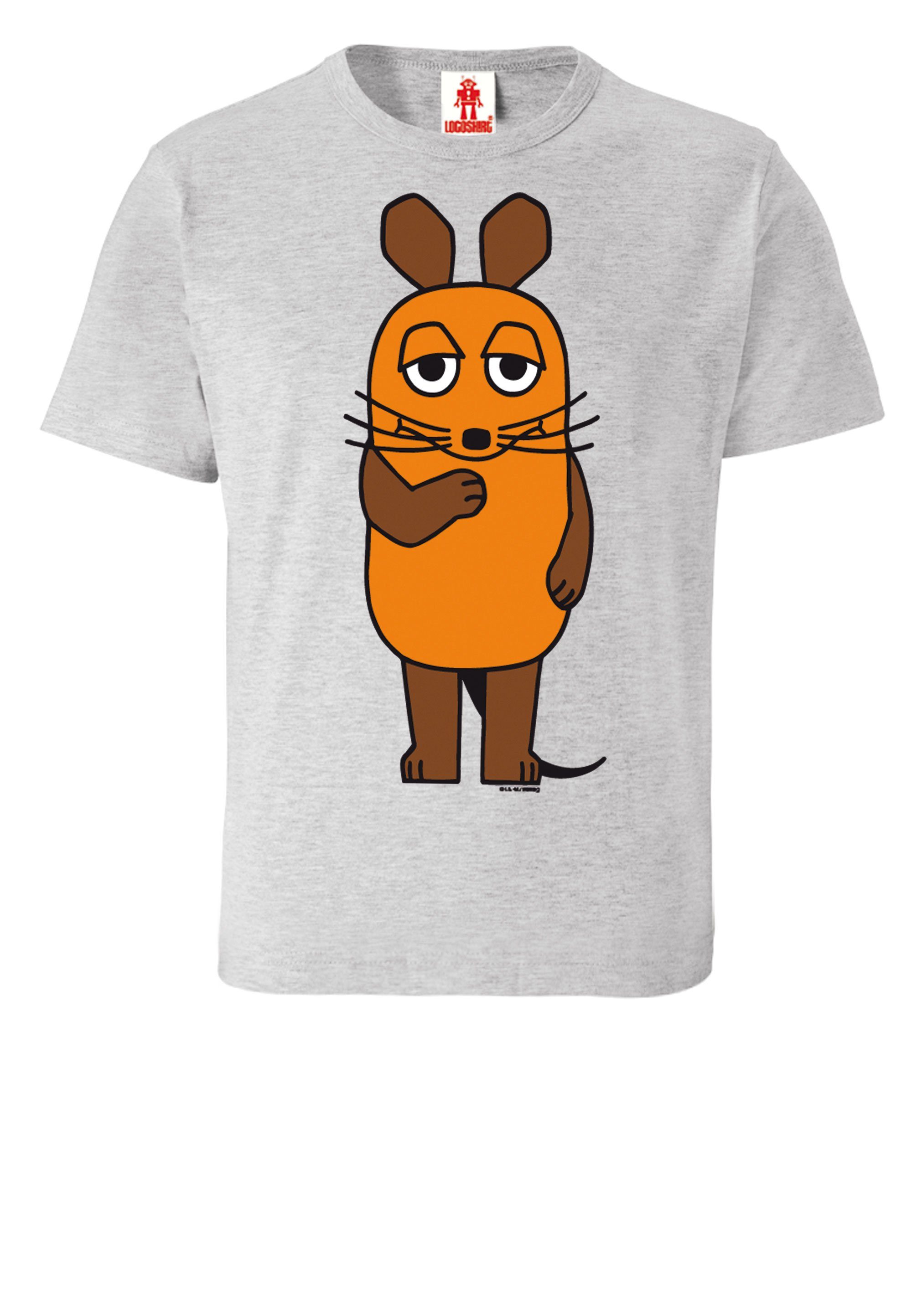 LOGOSHIRT T-Shirt Sendung mit der coolem - Maus Print mit grau-meliert Maus