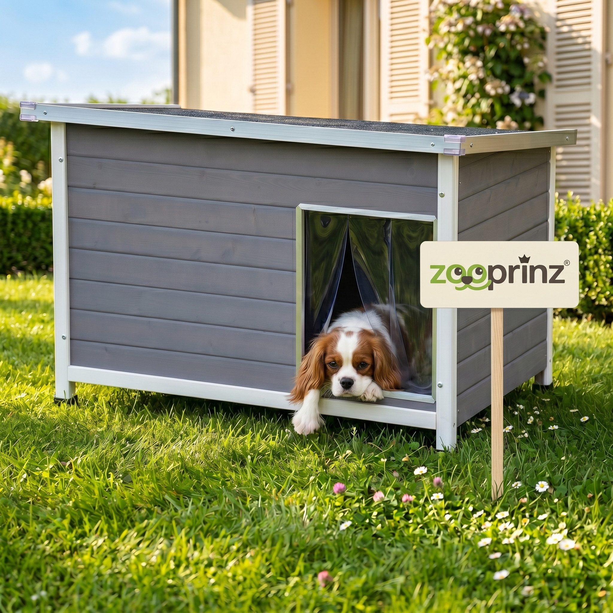Zooprinz Hundehütte Jacky mit Lamellen Kunststofffüße Metallrahmen, Höhenverstellbar, Klappdach, für kleine Hunde