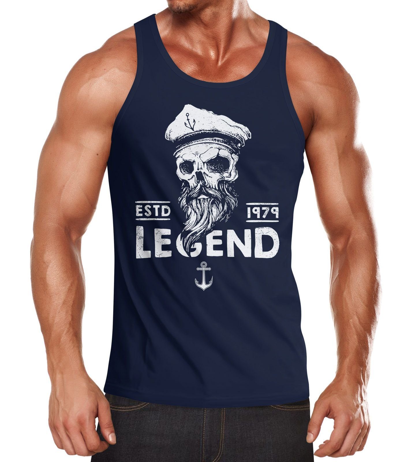 Neverless Tanktop Herren Tank-Top Skull Captain Legend Totenkopf Bart Kapitän mit Print