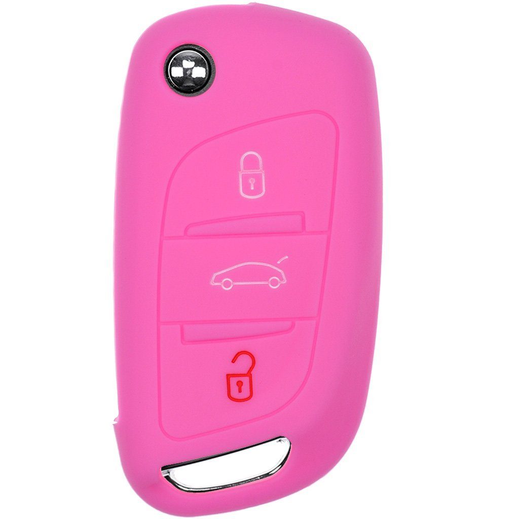 mt-key Schlüsseltasche Autoschlüssel Softcase Silikon Schutzhülle Rosa, für Citroen Berlingo C4 DS3 DS4 DS5 DS6 3 Tasten Klappschlüssel