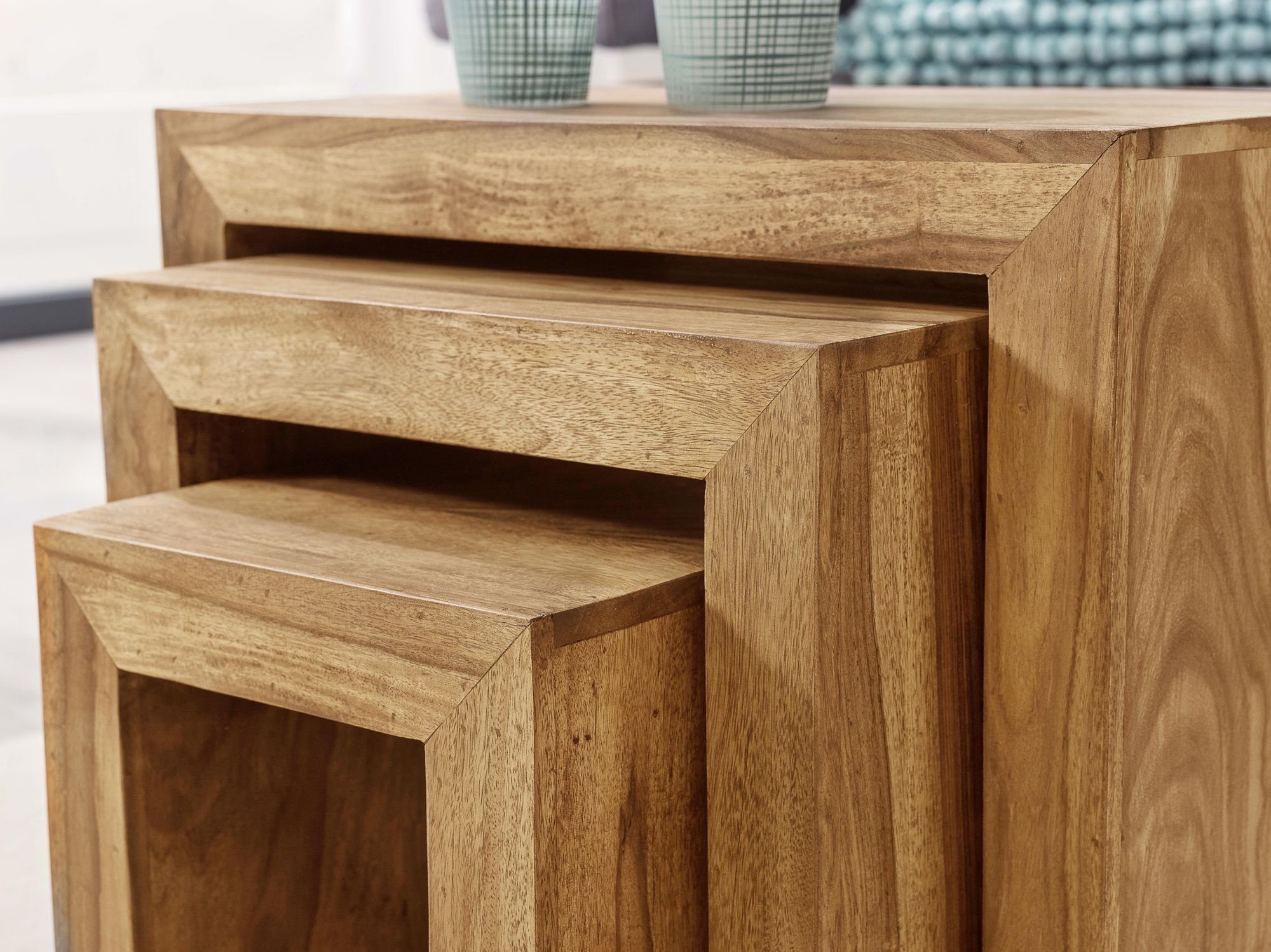 Massivholz-Design, Beige Tisch Beige DESIGN KADIMA nutzbar, handgefertigt Set: vielseitig | Satztisch | Beige