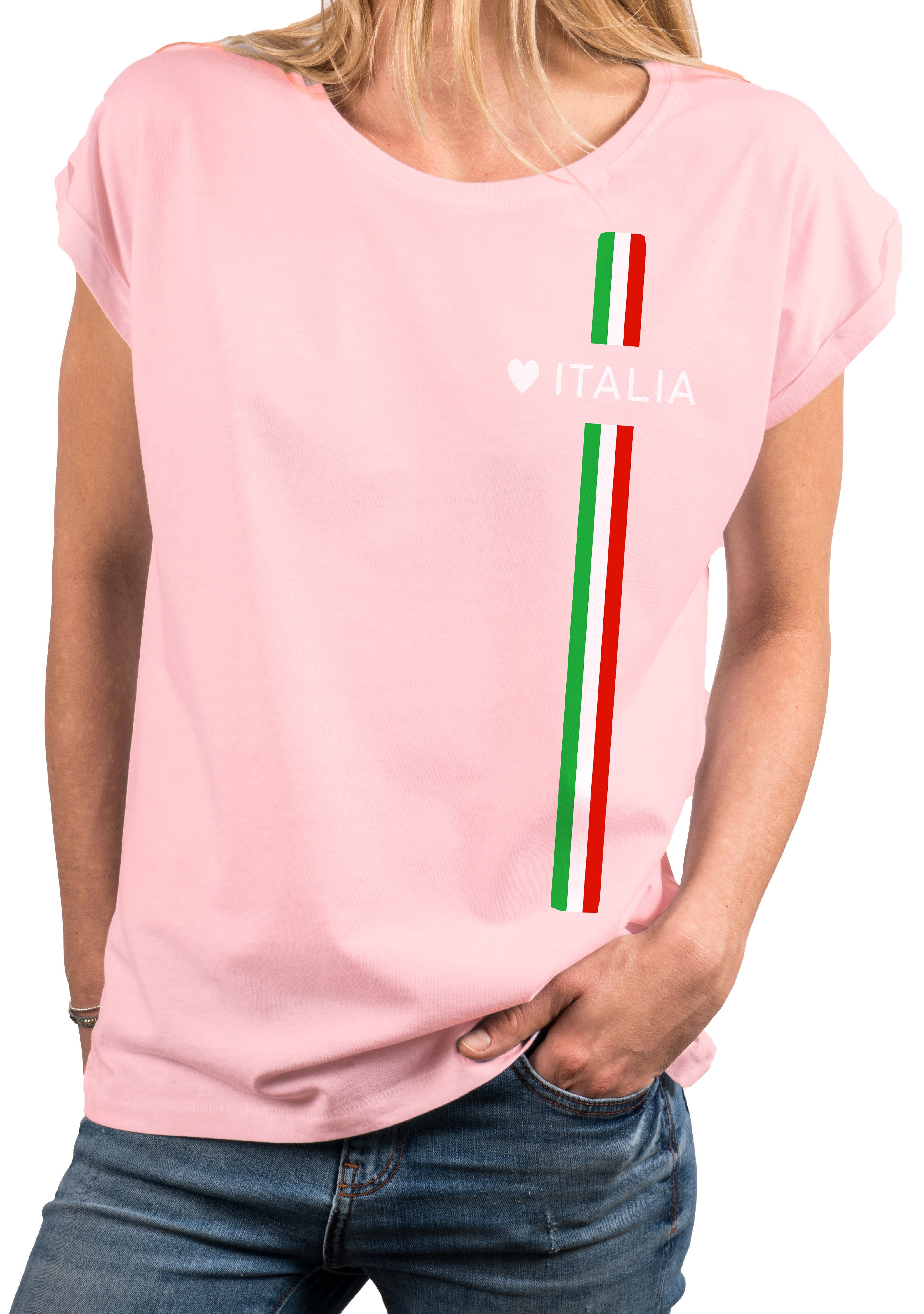 MAKAYA Print-Shirt Damen Italienische Mode Italia Top Italien Trikot Herz Italiano Style Kurzarmshirt, mit Druck Rosa