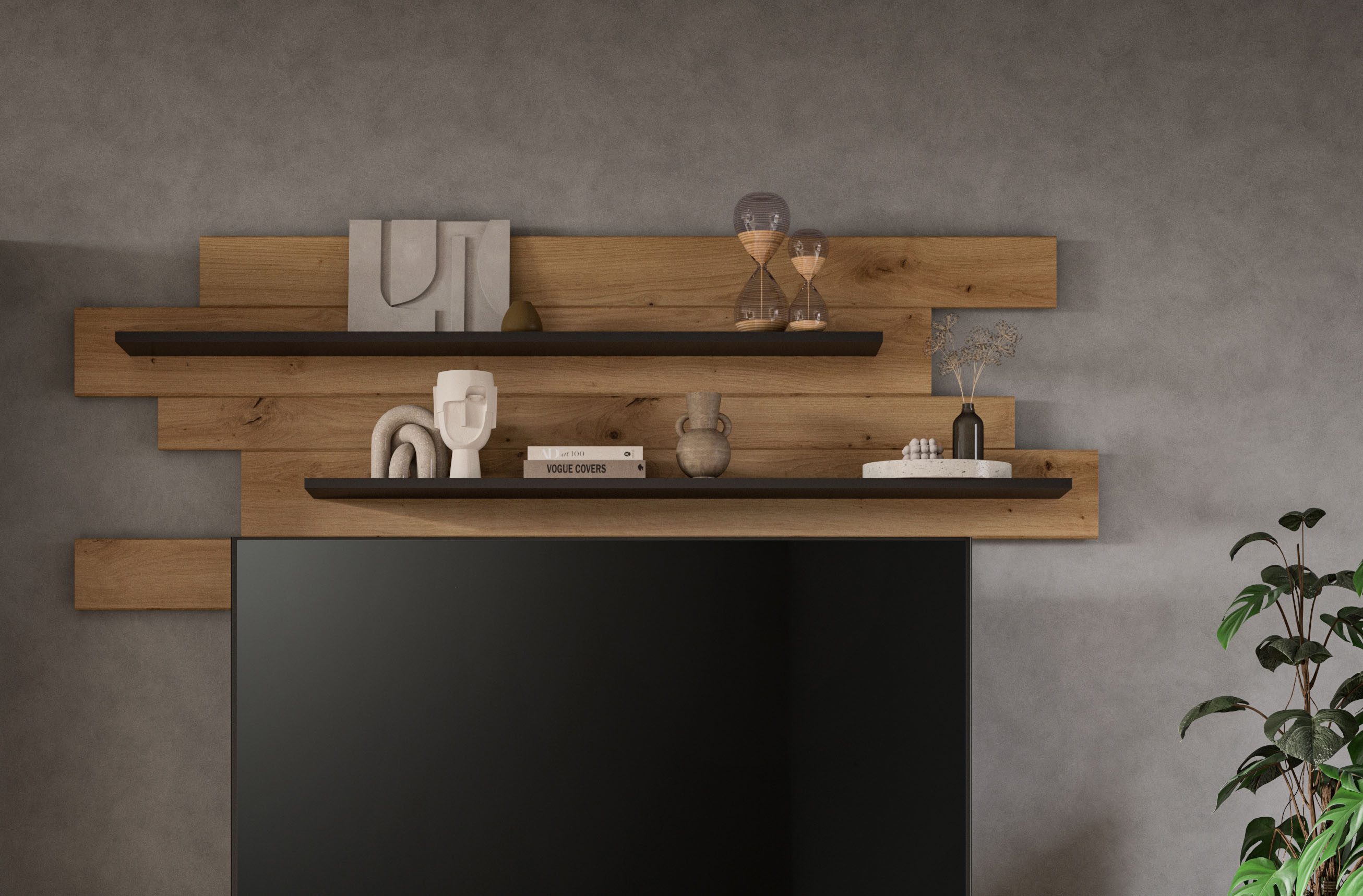 Home affaire Wandboard REHAT, Breite 180 cm, inkl. 2 Ablageböden, 1-tlg., Wandregal, Wandpaneel, Regal, Paneel, Ablageboard