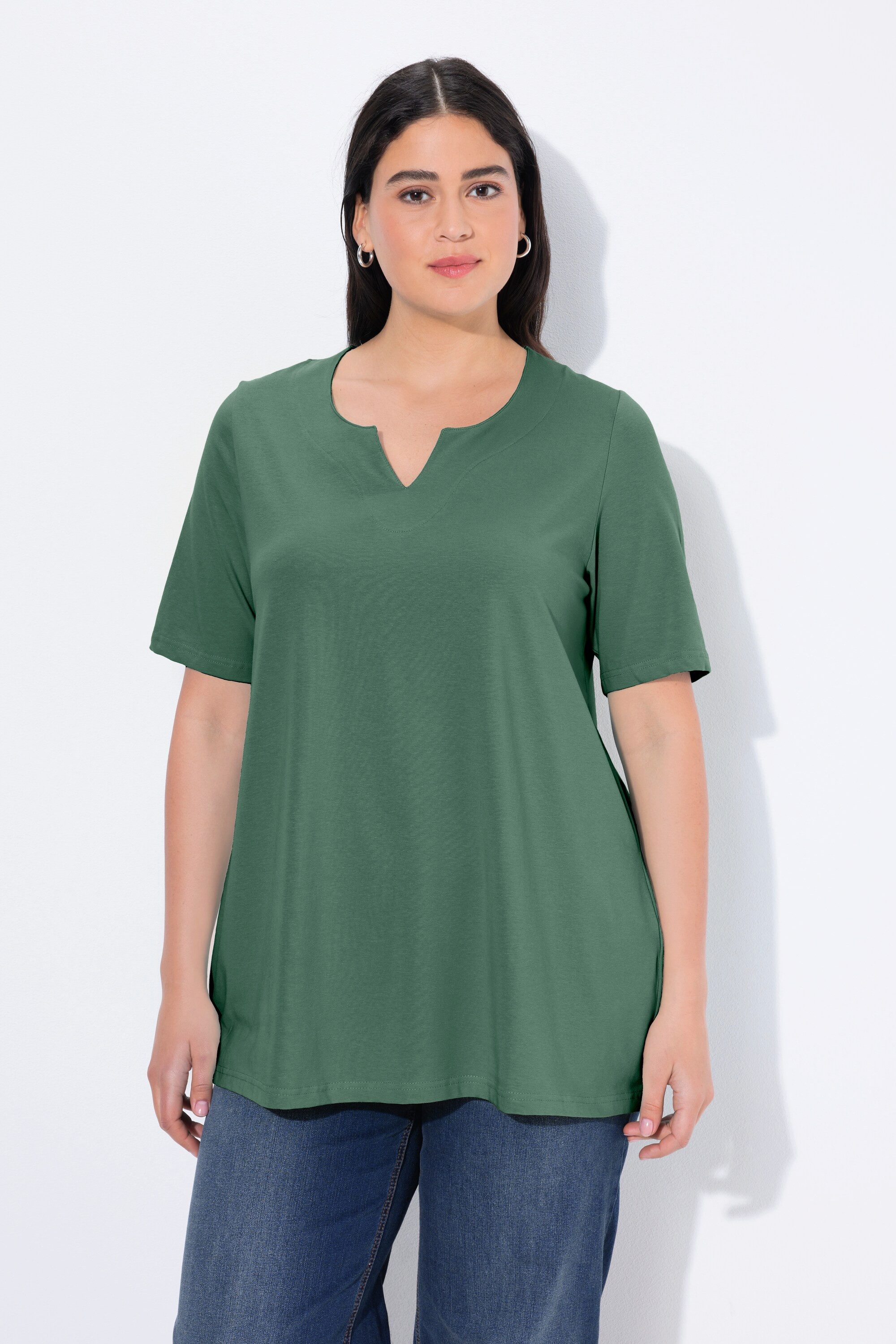 Ulla Popken T-Shirt T-Shirt A-Linie Tunika-Ausschnitt Halbarm günstig online kaufen