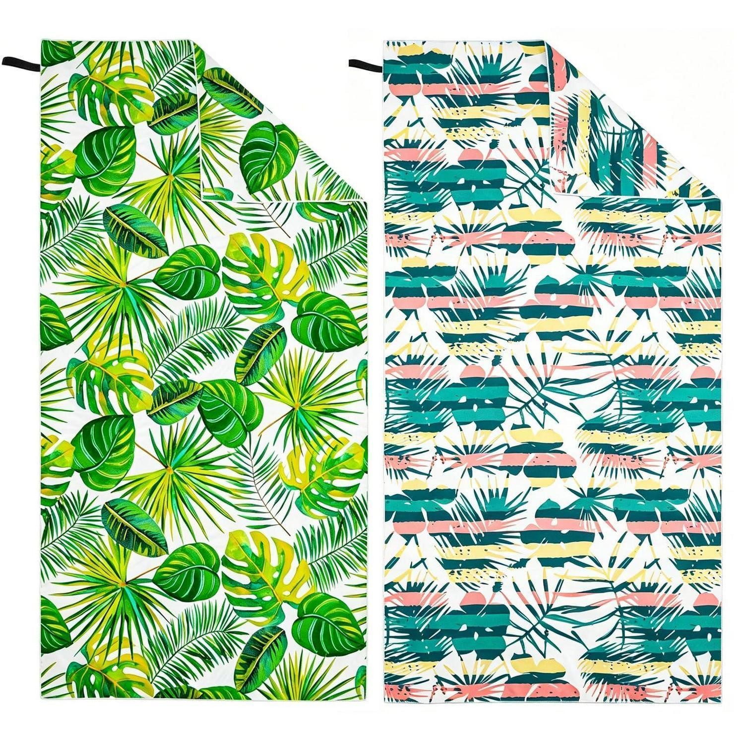 LuxusKollektion Strandtuch Strandtuch XXL 2er Set 90x180 cm Grün/Streifen, (2-St)