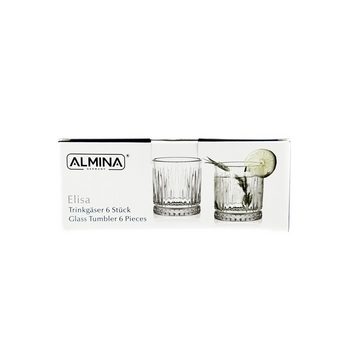 Almina Glas Elisa 6 Teiliger Trinkgläser-Set aus Glas mit Riffle Design 240 ml