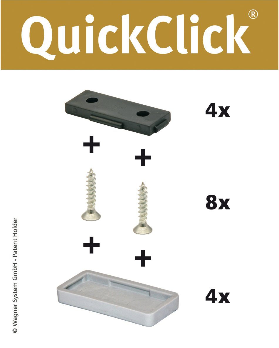 WAGNER design yourself Klick-Gleiter QuickClick® Stuhlgleiter Kunststoffgleiter I 4er-Set zum Anschrauben I 4x Basis + 8x Schraube + 4x Gleiteinsatz austauschbar - Kunststoff HYPER - Einsatz 32 x 15 mm - Made in DE