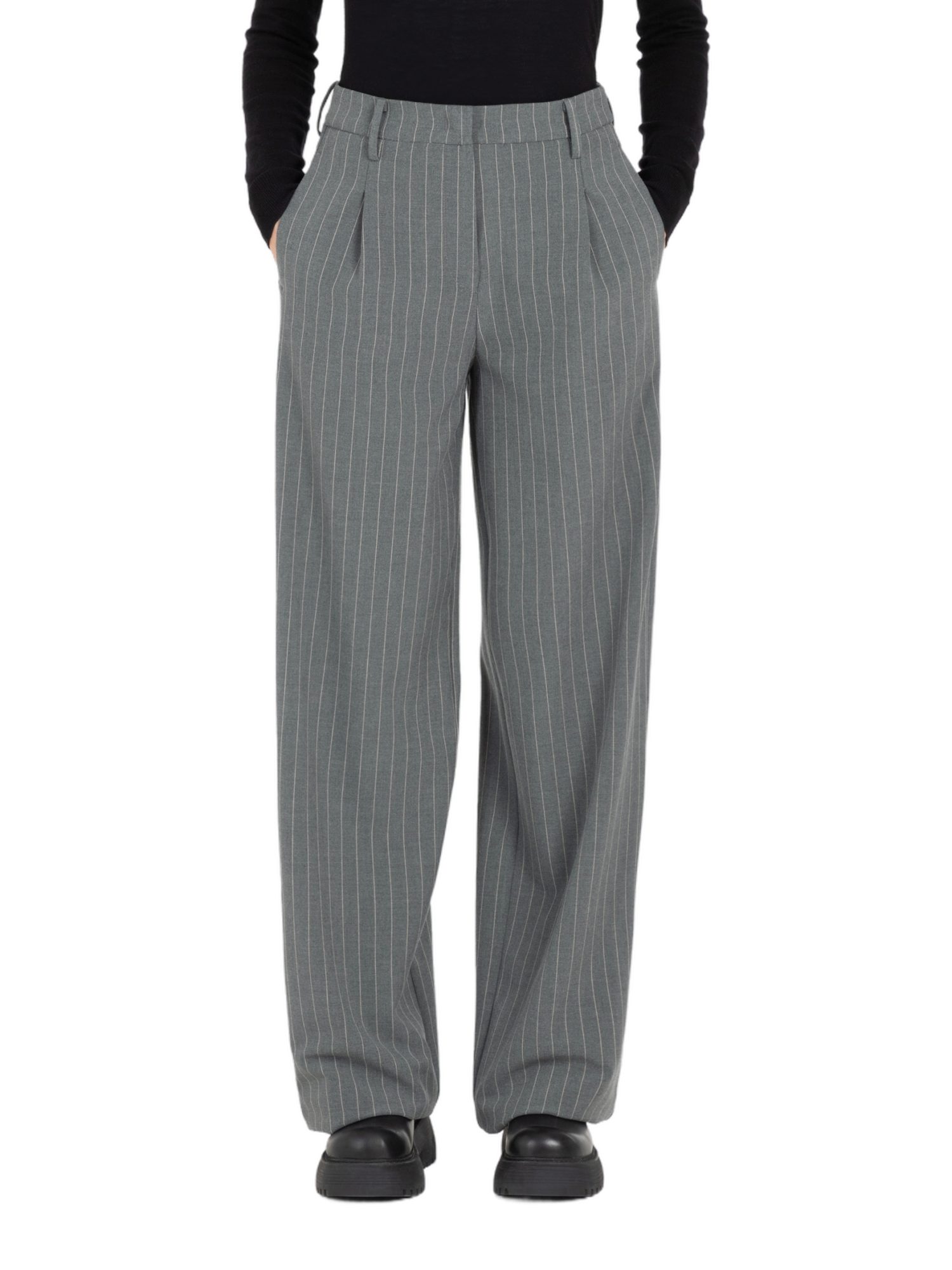 MAC Stretch-Hose grau, Basic, Polyester, Gestreift, Regular Fit, Mittel