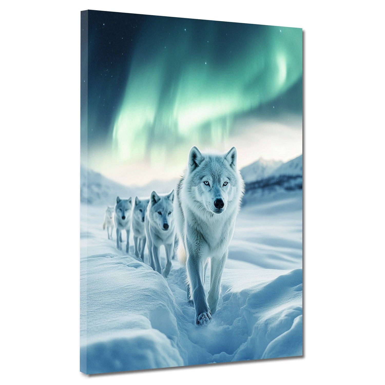 Artedinoi Leinwandbild Weiße Wölfe im Schnee Nordlicht Natur Freiheit Leinwandbild Wandbild X, Weiße Wölfe im Schnee mit Nordlicht