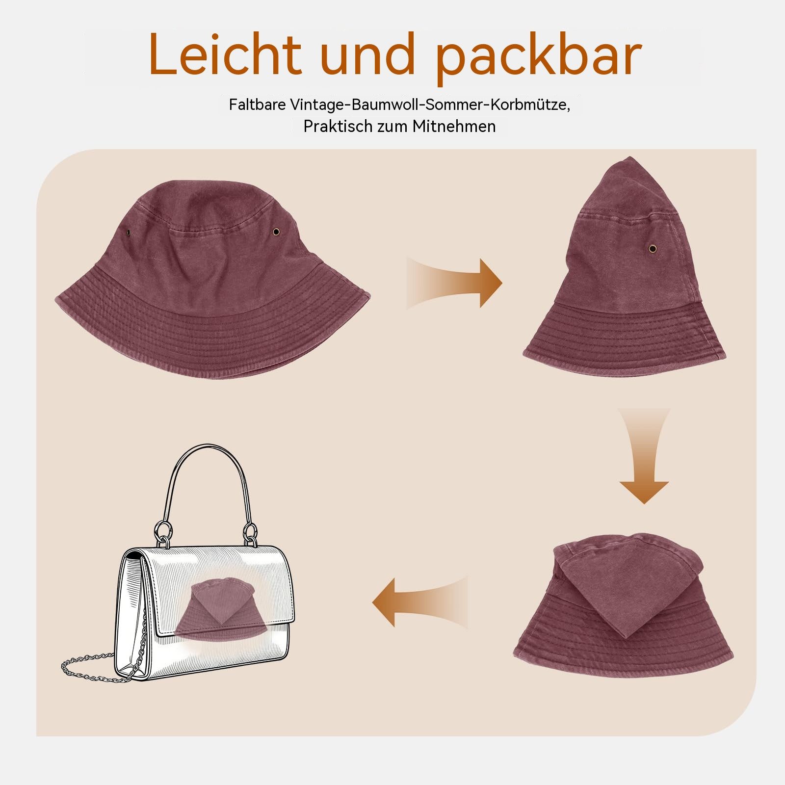 Zaewry Fischerhut Vintage Baumwoll-Anglerhut,Sommer Cap,Sommer Bucket Hat, Unisex faltbarer Anglerhut für Herren, Strand und Outdoor,mit UV-Schutz – Bild 4 von 5