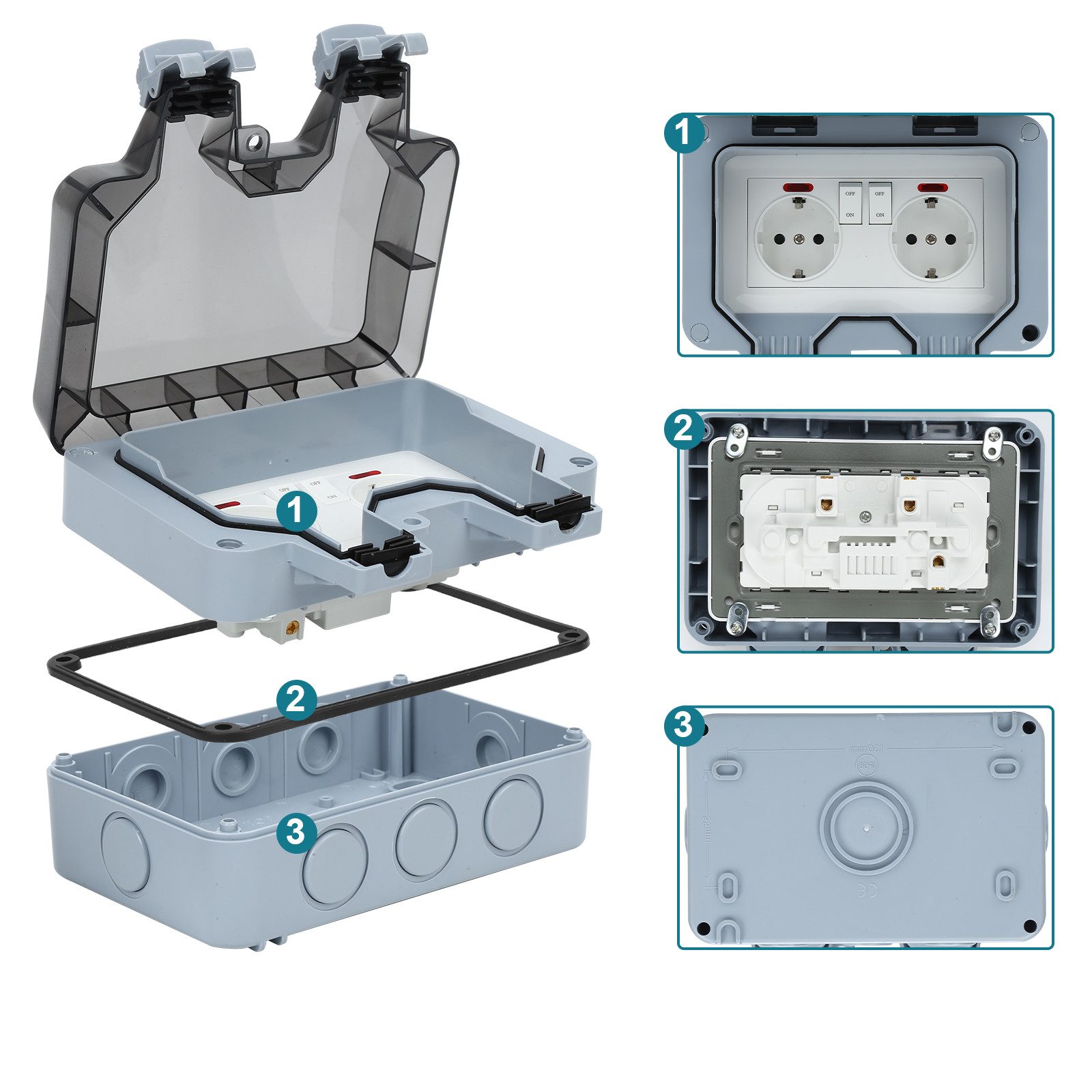 Clanmacy Gartensteckdose Außensteckdose Steckdose Garten IP66 Wasserdicht mit Schalter Aufputz, 1-St.