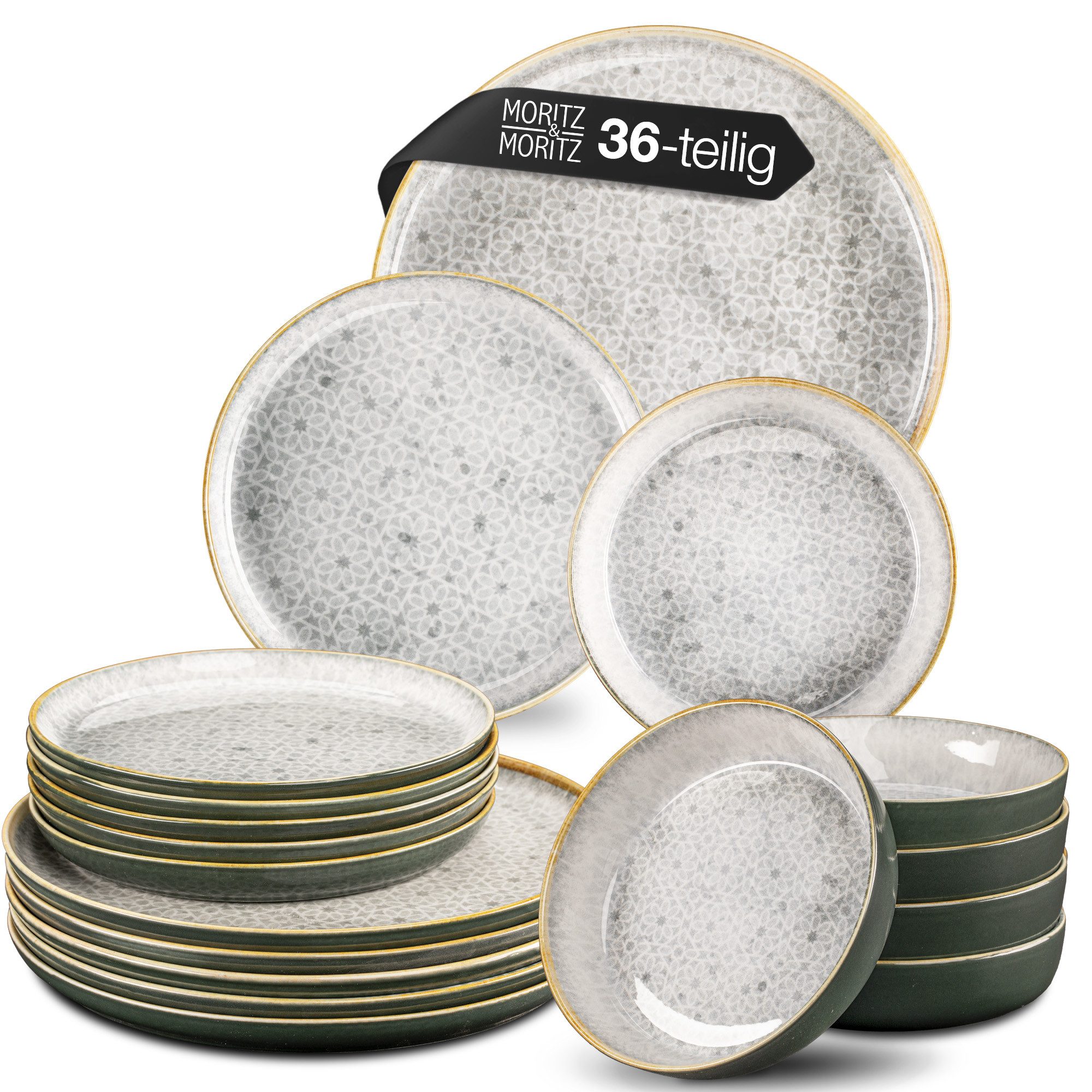 Moritz & Moritz Tafelservice TERRA Geschirrset Grau (36-tlg), 12 Personen, Porzellan, Kombigeschirr für 12 Personen