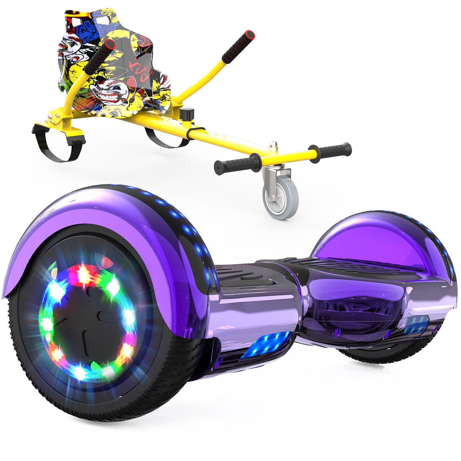 RCB TECH Balance Scooter Kart Set, 6,5 Zoll Hoverboard mit Sitz für Kinder, Hoverboard mit Go-Kart, 120,00 W, 15 km/h, bis zu 10 km Reichweite, keine Straßenzulassung