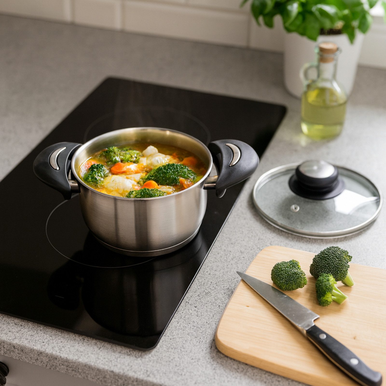 Koopman Kochtopf Edelstahl 1400 ml Universal Topf Ø 16 cm Glasdeckel 2 Griffe, Edelstahl (1-tlg), 1400ml, Kasserolle, Suppentopf, Edelstahl, Glasdeckel