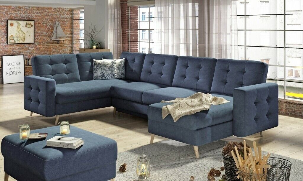 JVmoebel Ecksofa, U-Form Couch Wohnlandschaft Ecksofa Modern Design Sofa textil Stoff Blau