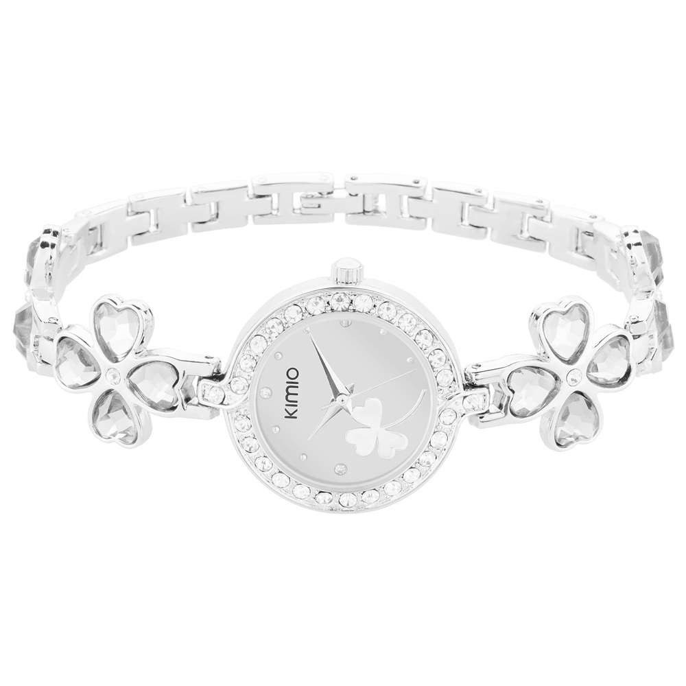 Taffstyle Quarzuhr Damen Armbanduhr mit Kristallen und Glücksbringer Kleeblatt, (Elegante Damen Uhr mit Kleeblatt Design und Metallarmband - Geschenkidee)