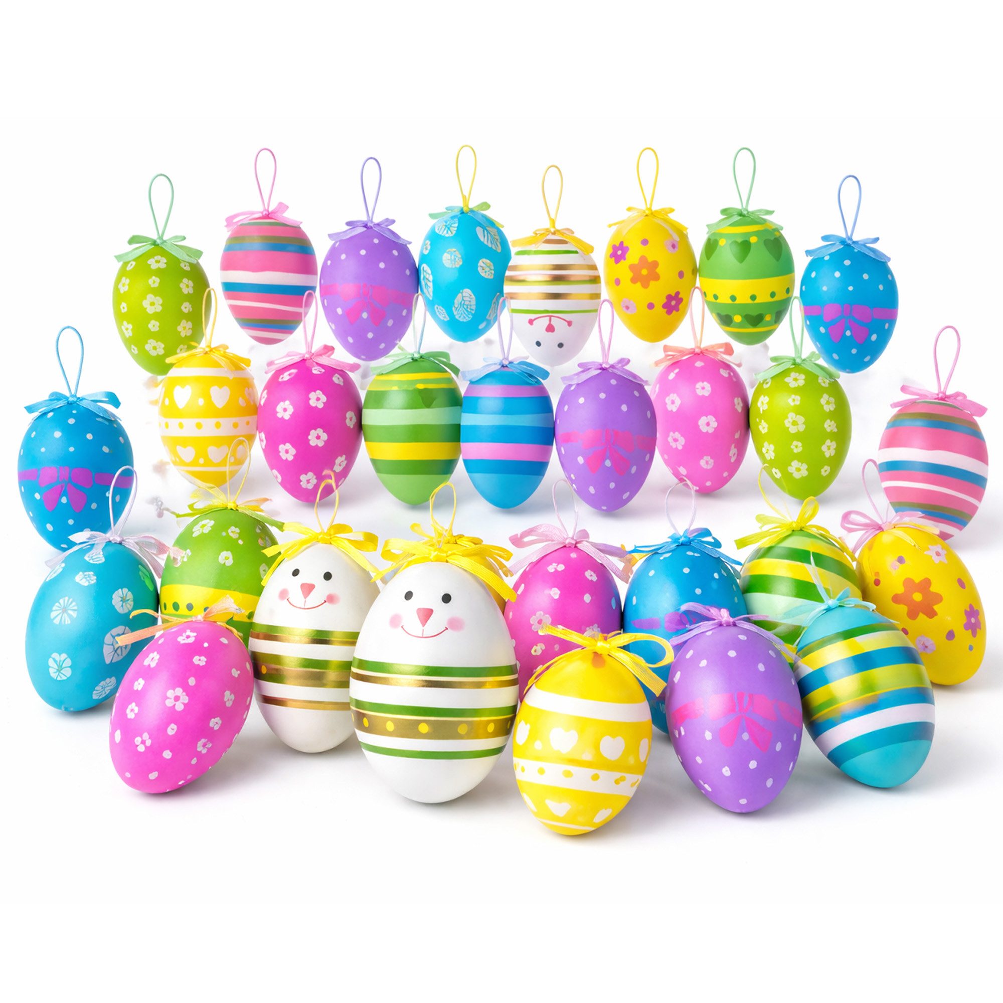 Deggelbam Osterei 20x Ostereier zur Dekoration für Ostern (Spar-Set, Deko Dekoration für die Osterfeiertage), Osteranhänger aus Kunststoff für Osterbaum & Osterstrauch