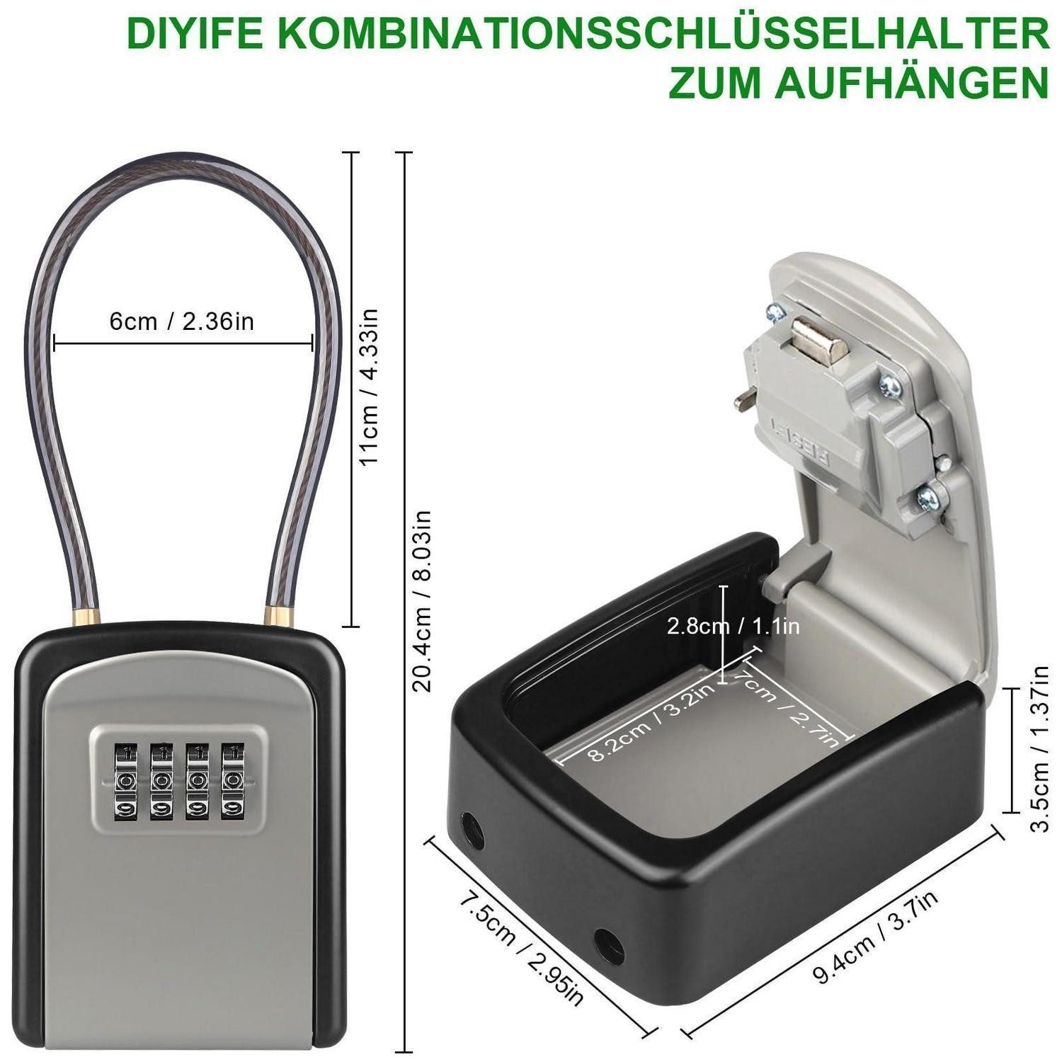 LuxusKollektion Schlüsselkasten Schluesseltresor mit Kabel Grau (1 St)