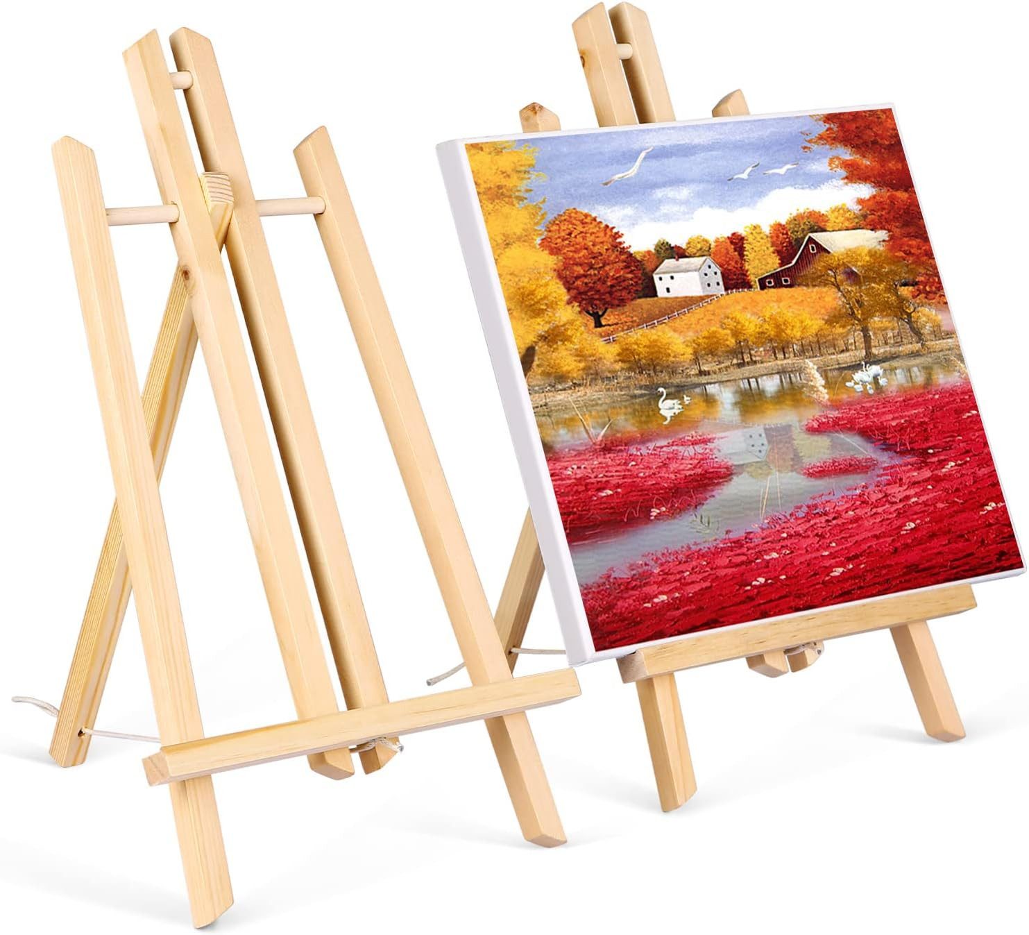 SinLaw Staffelei 2 Stück Holzstaffelei, 40cm Massivholzstaffelei,höhenverstellbar, Zusammenklappbar und platzsparend