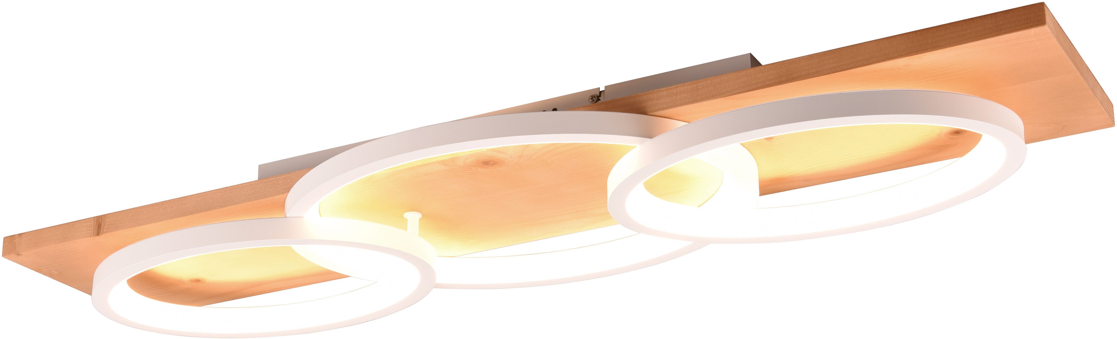 TRIO Leuchten LED Deckenleuchte BARCA, dimmbare Deckenlampe aus Holz & Metall mit indirektem Licht, Dimmfunktion, mehrere Helligkeitsstufen, LED fest integriert, Warmweiß, LED warmweiß & 4700 Lumen, für Wand- und Deckenmontage, 3 Dimmstufen