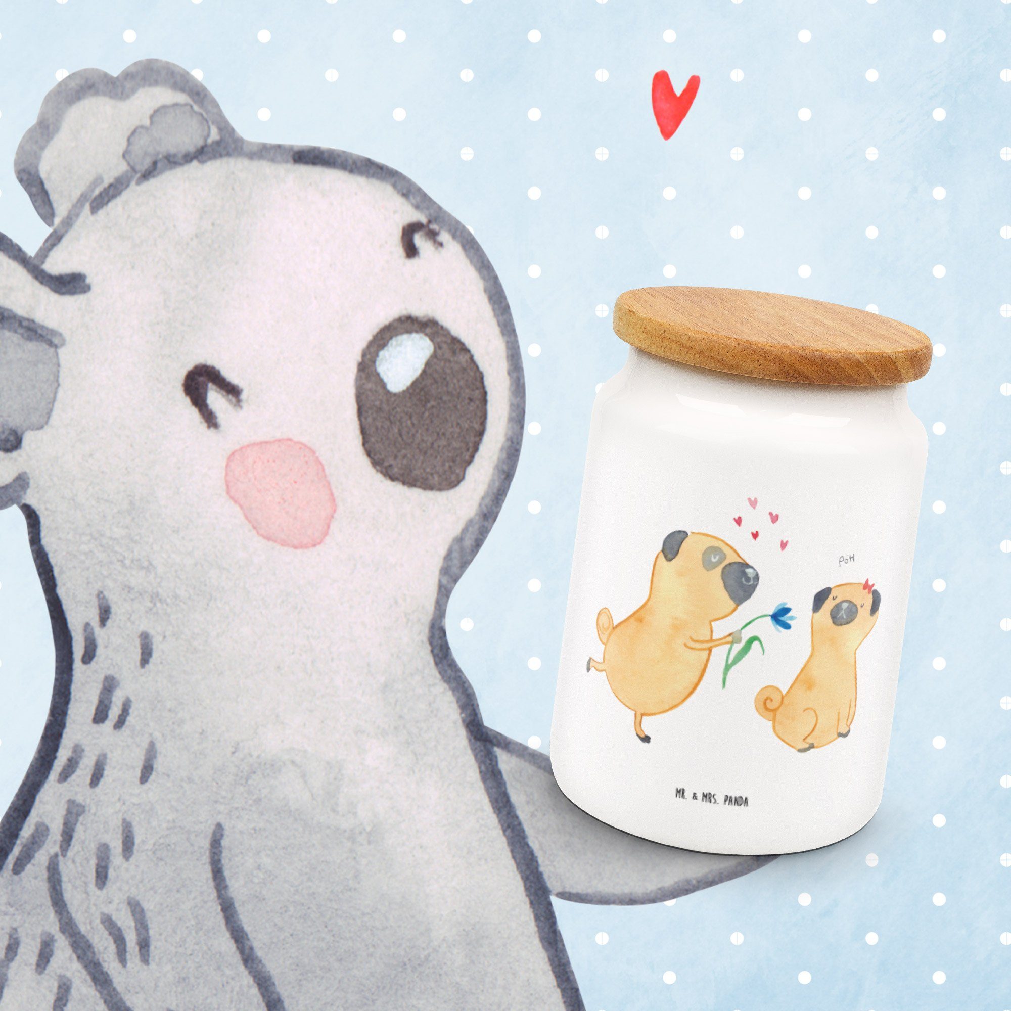 Geschenk, Möpse, Mr. & Weiß Mops Panda Hundemama, - Liebesspruch. Keramik, (1-tlg) verliebt - Verl, Mrs. Vorratsdose