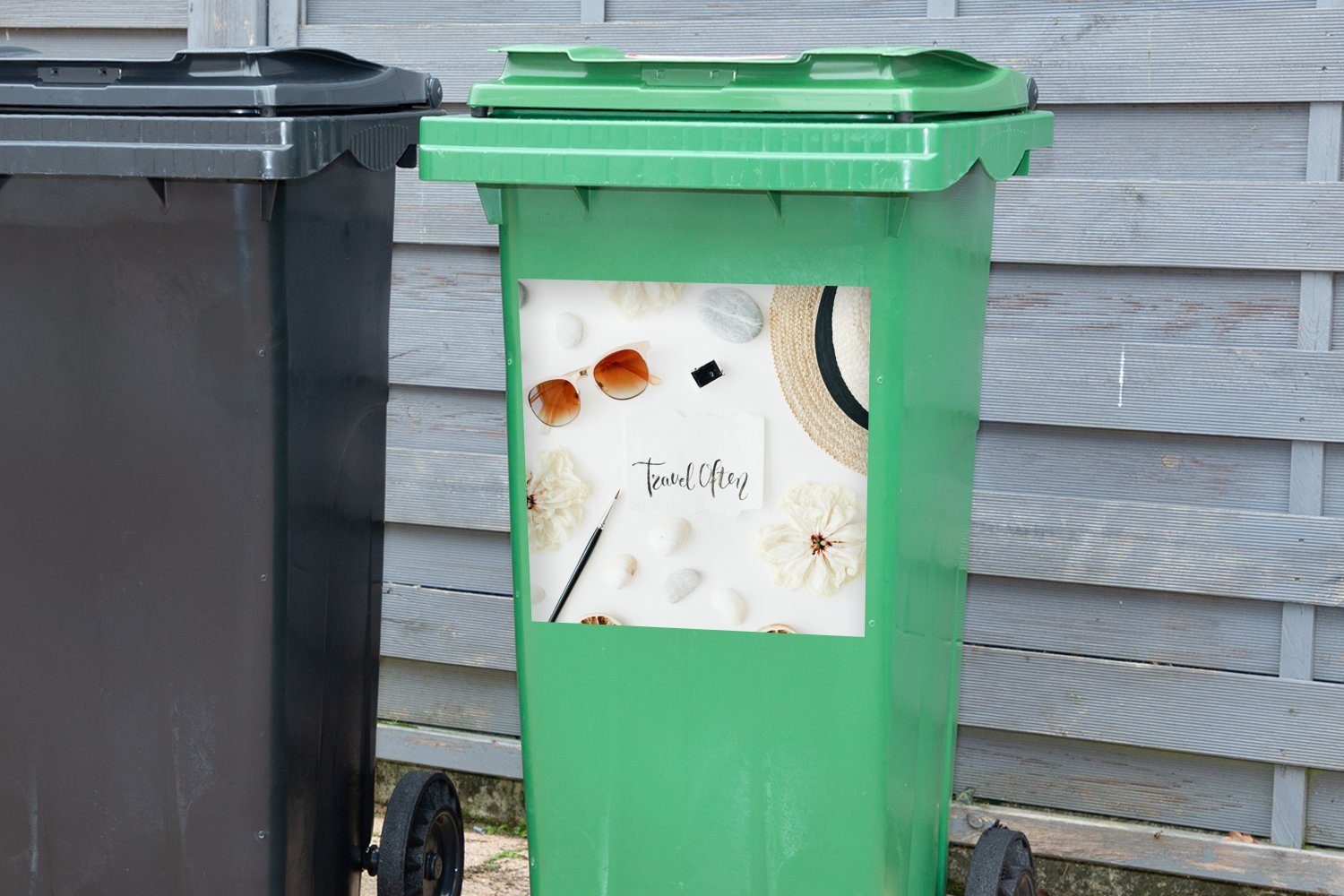 - Sonnenbrille Mülltonne, (1 Container, Sticker, MuchoWow Abfalbehälter Mülleimer-aufkleber, - Wandsticker St), Hut Tropical