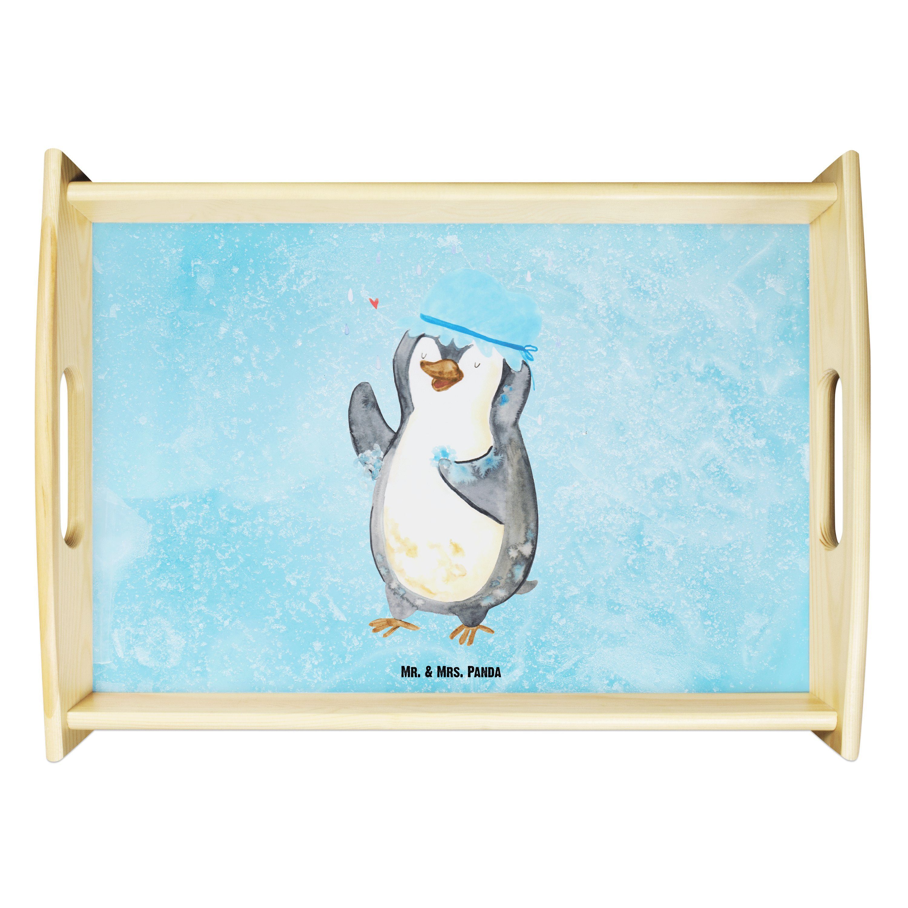 Panda Eisblau duschen, lasiert, Pinguin Echtholz - & Küchentablett, Mr. Geschenk, Dusche, Mrs. Tablett - duscht (1-tlg)
