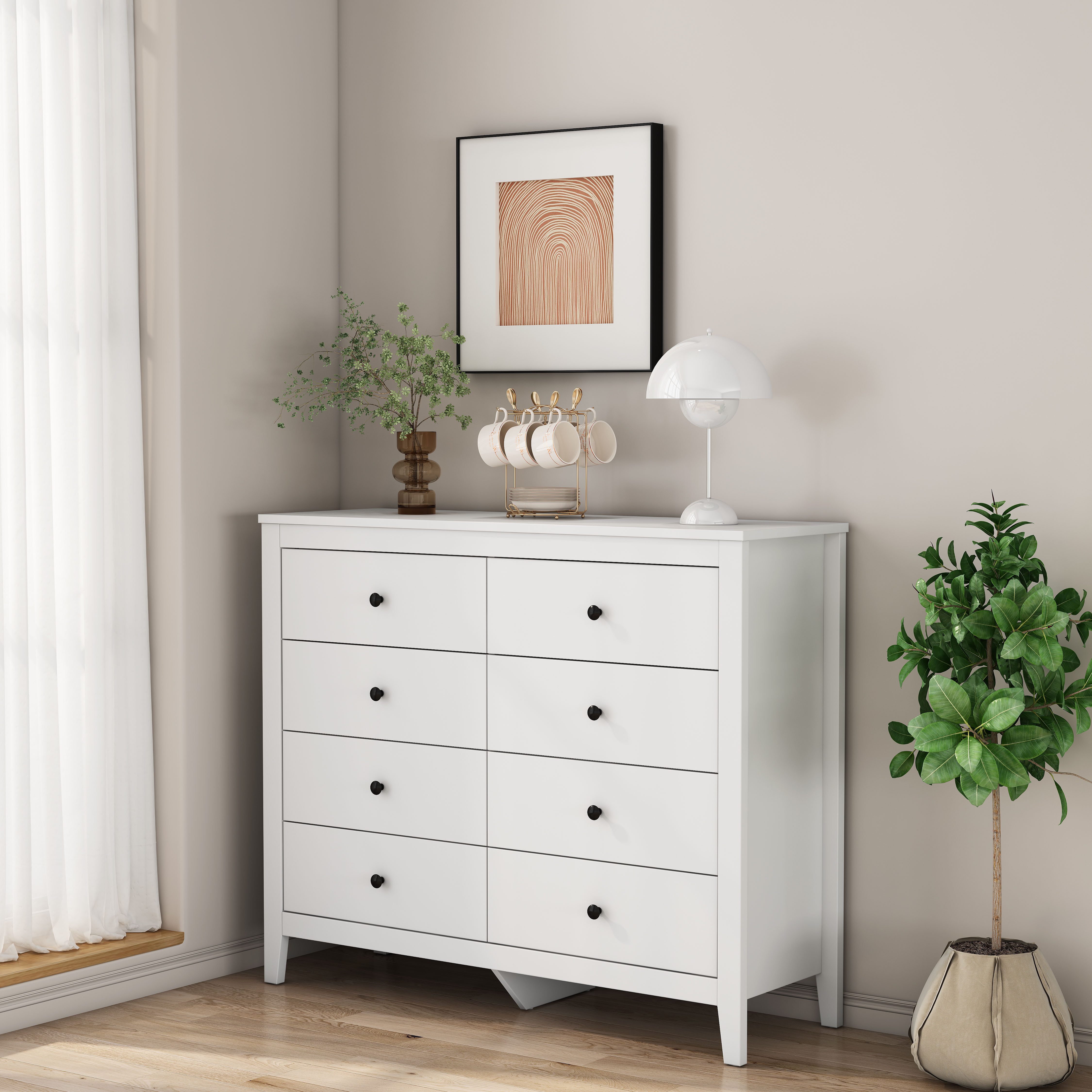OTTO home Schubkastenkommode Borkum Sideboard Anrichte mit 6 Schubladen Landhaus weiß (schwarze Griffe aus Metall), Kommode Schrank Wäscheschrank mit 8 Schubladen