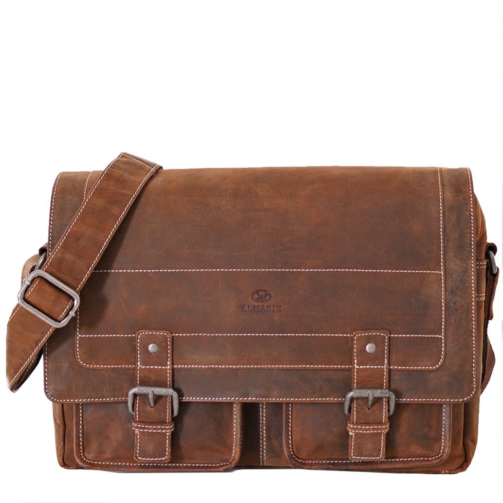 Umhängetasche Leder Herren RIO Echt Ledertasche mit Laptop Fach 15,6 Zoll