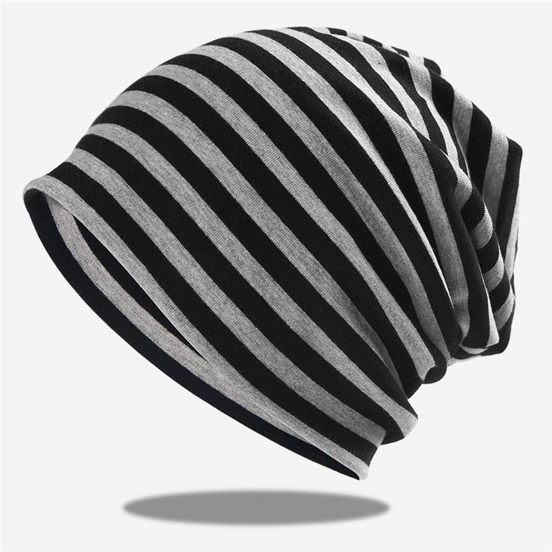 DÖRÖY Strickmütze Gestreifter Pullover Hut, gestrickte Mütze ohne Krempe,Unisex Wrap Hat Schwarz