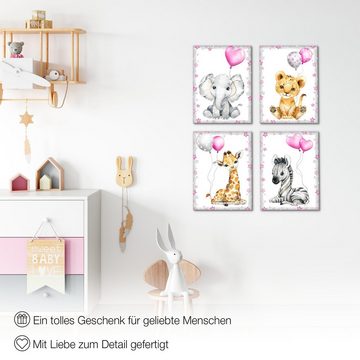 Novart Wandbild Kinderzimmer Wandbilder Set Tiere - 4 Bilder 30x40 cm Aufhängfertig