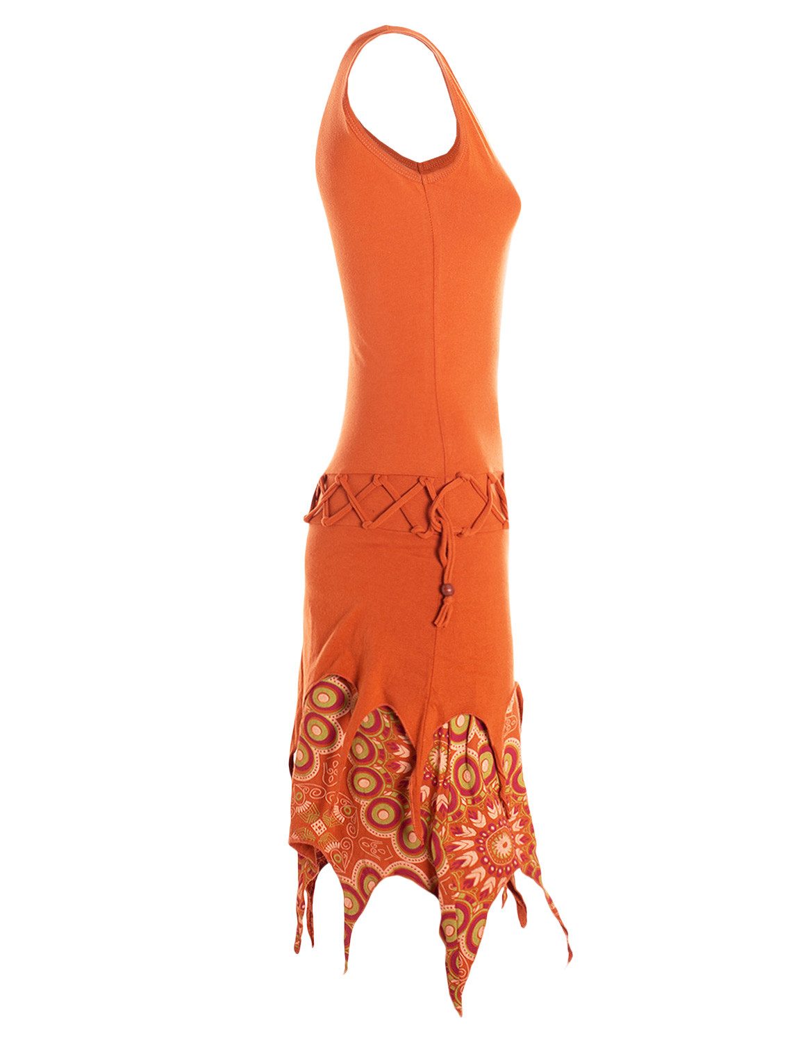 Vishes Zipfelkleid Damen Ärmellos Bedruckt Kleid Flechtmuster Jersey Alternative Mode, Boho, Hippie, Ethno, Festival