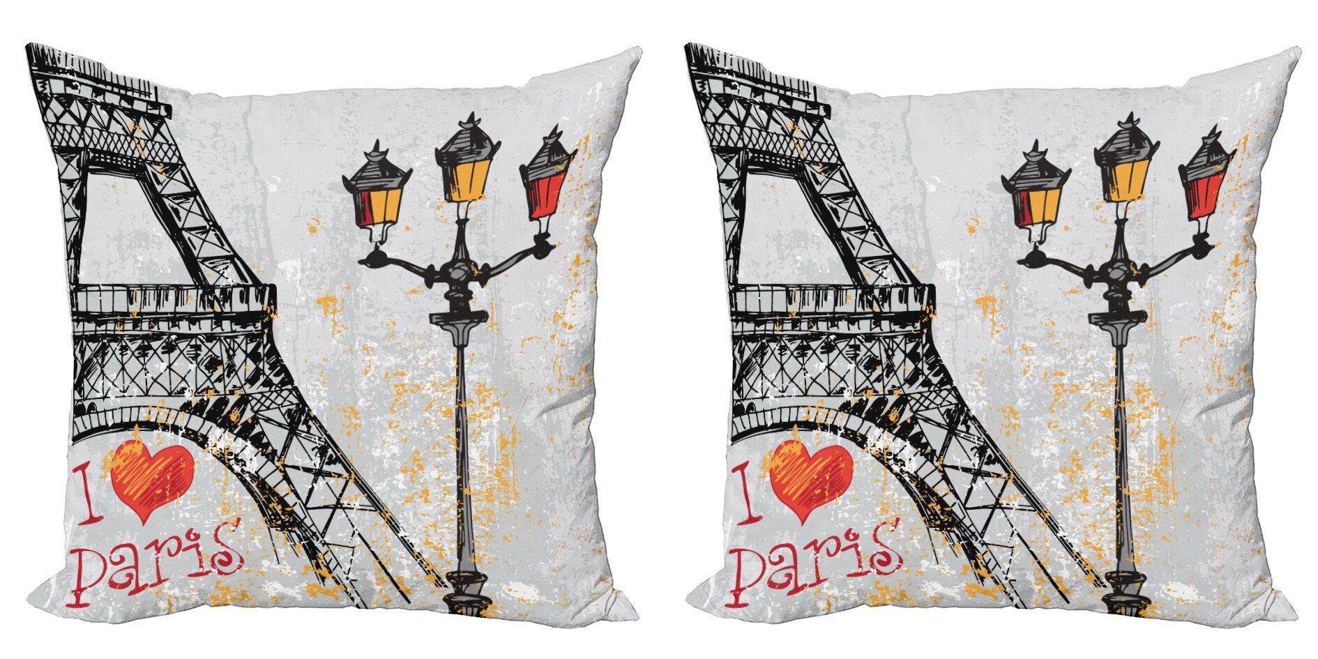 (2 Digitaldruck, Frankreich Europa Eiffel Abakuhaus Doppelseitiger Grunge Modern Stück), Kissenbezüge Accent