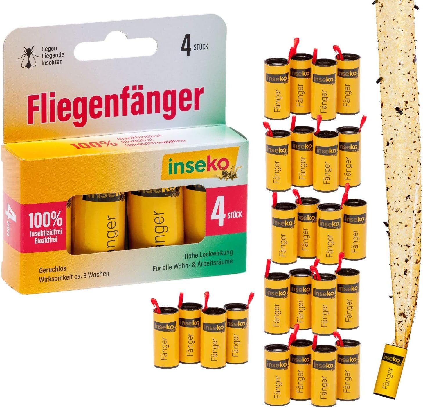 Inseko Insektenfalle 24 x inseko Fliegenfalle I Premium Fliegenfänger I Fruchtfliegenfalle, 100% giftfrei