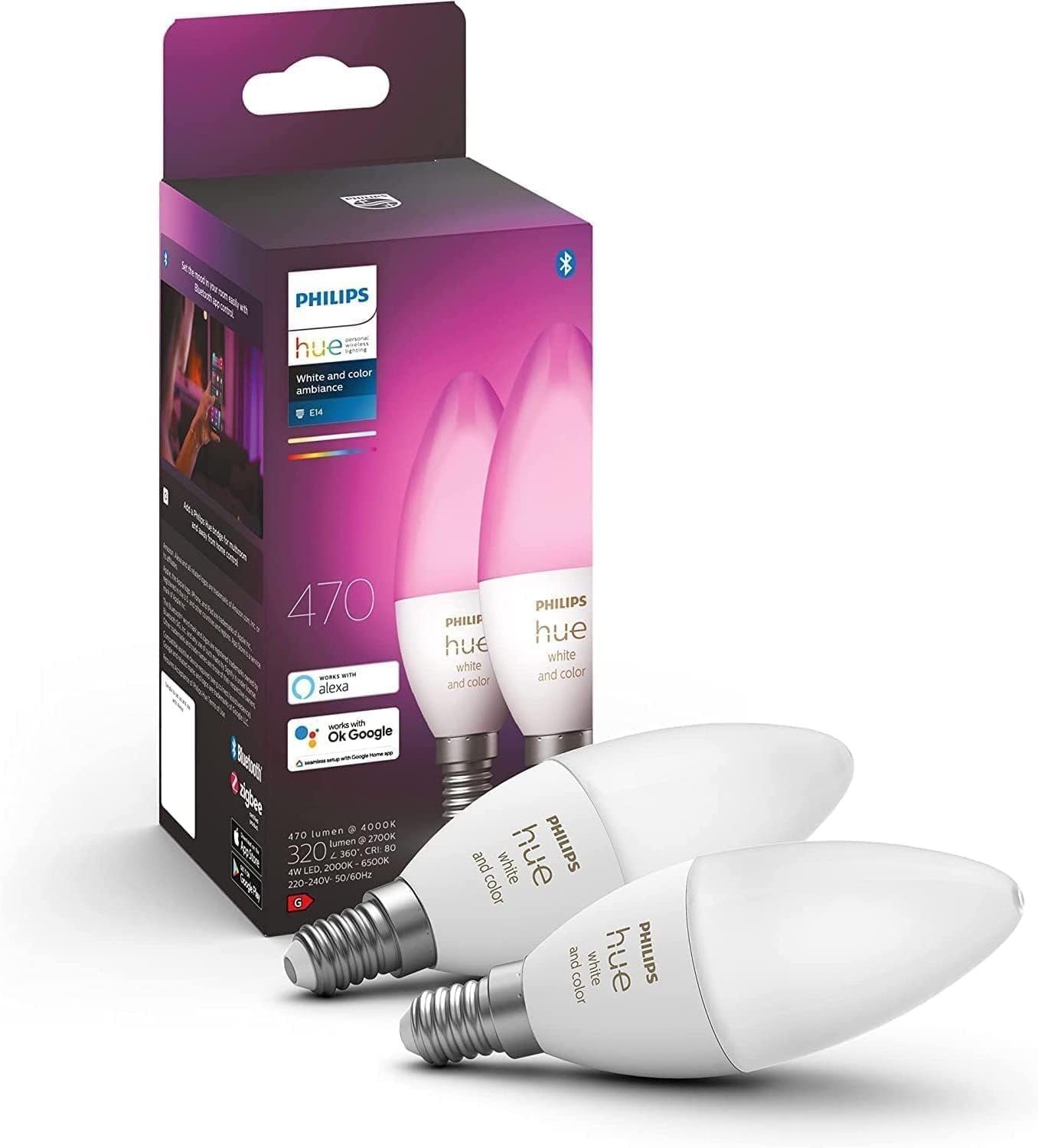 Philips Hue LED-Leuchtmittel White and Color E14 Doppelpack Neuste Generation, E14, 2 St., Farbig, Dimmbar
