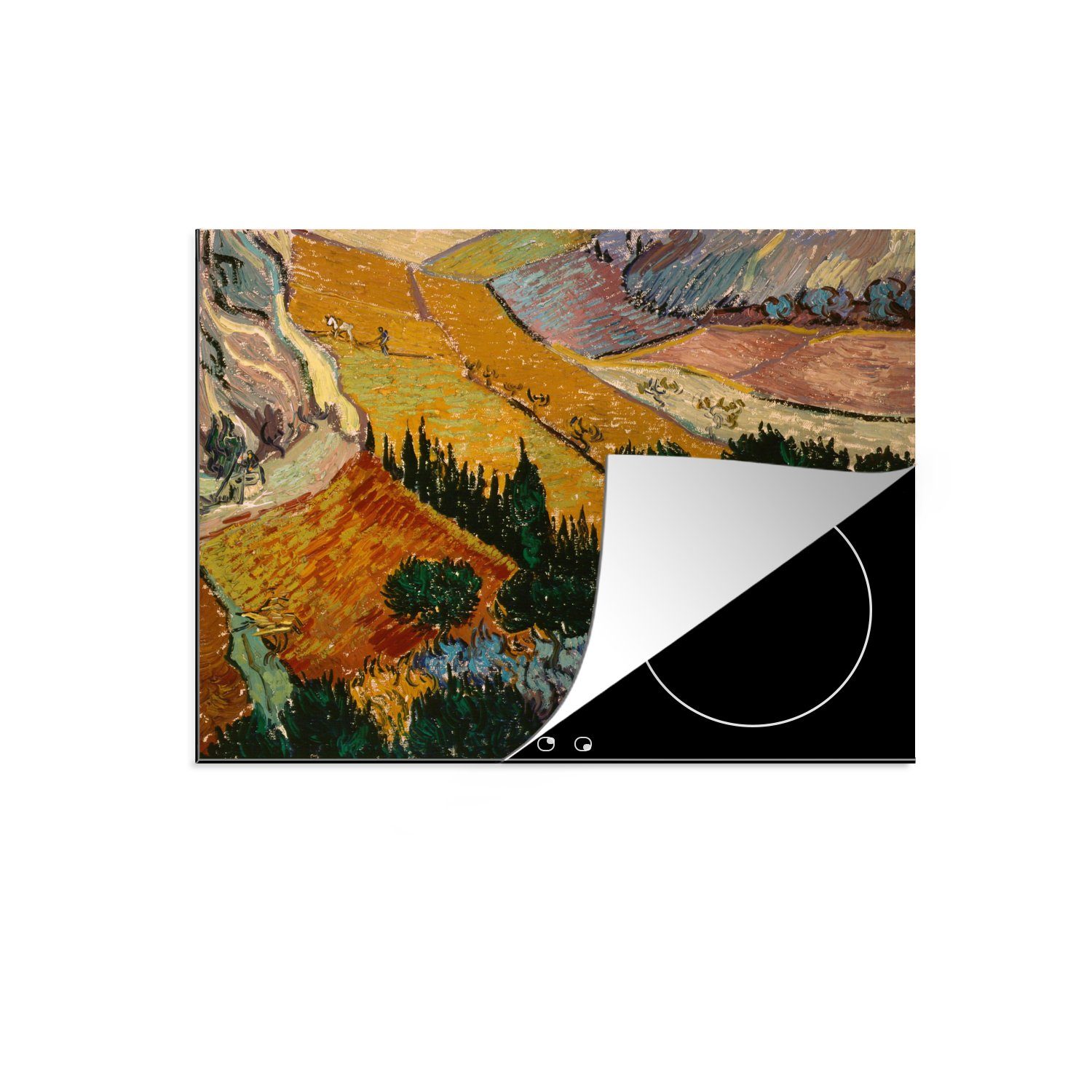 MuchoWow Herdblende-/Abdeckplatte Landschaft mit einem Haus und einem Ackerbauern - Vincent van Gogh, Vinyl, (1 tlg), 59x52 cm, Ceranfeldabdeckung für die küche, Induktionsmatte