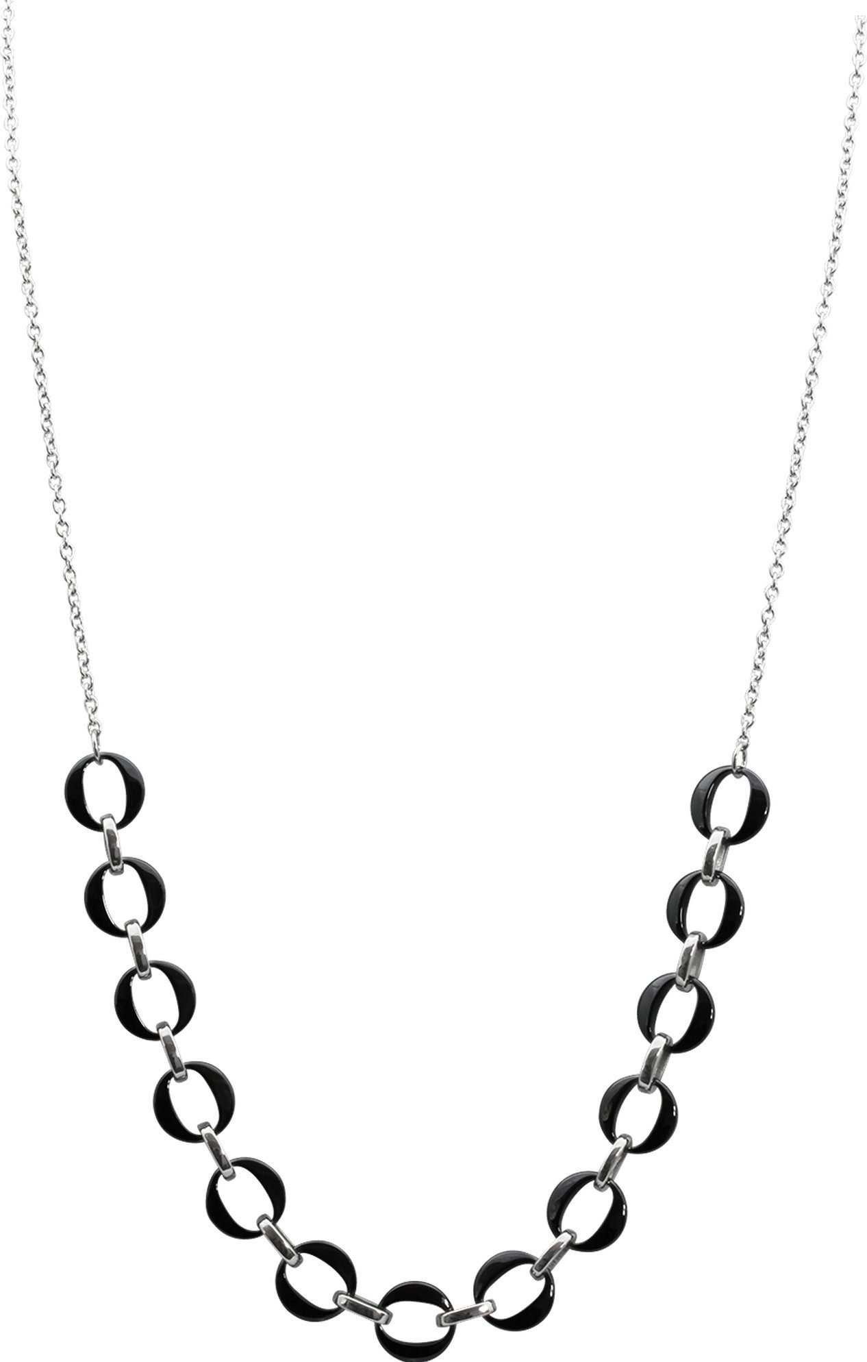 Amello Edelstahlkette Amello Ringe Halskette silber schwarz (Halskette), Damen Halsketten (Ringe) aus Edelstahl (Stainless Steel)