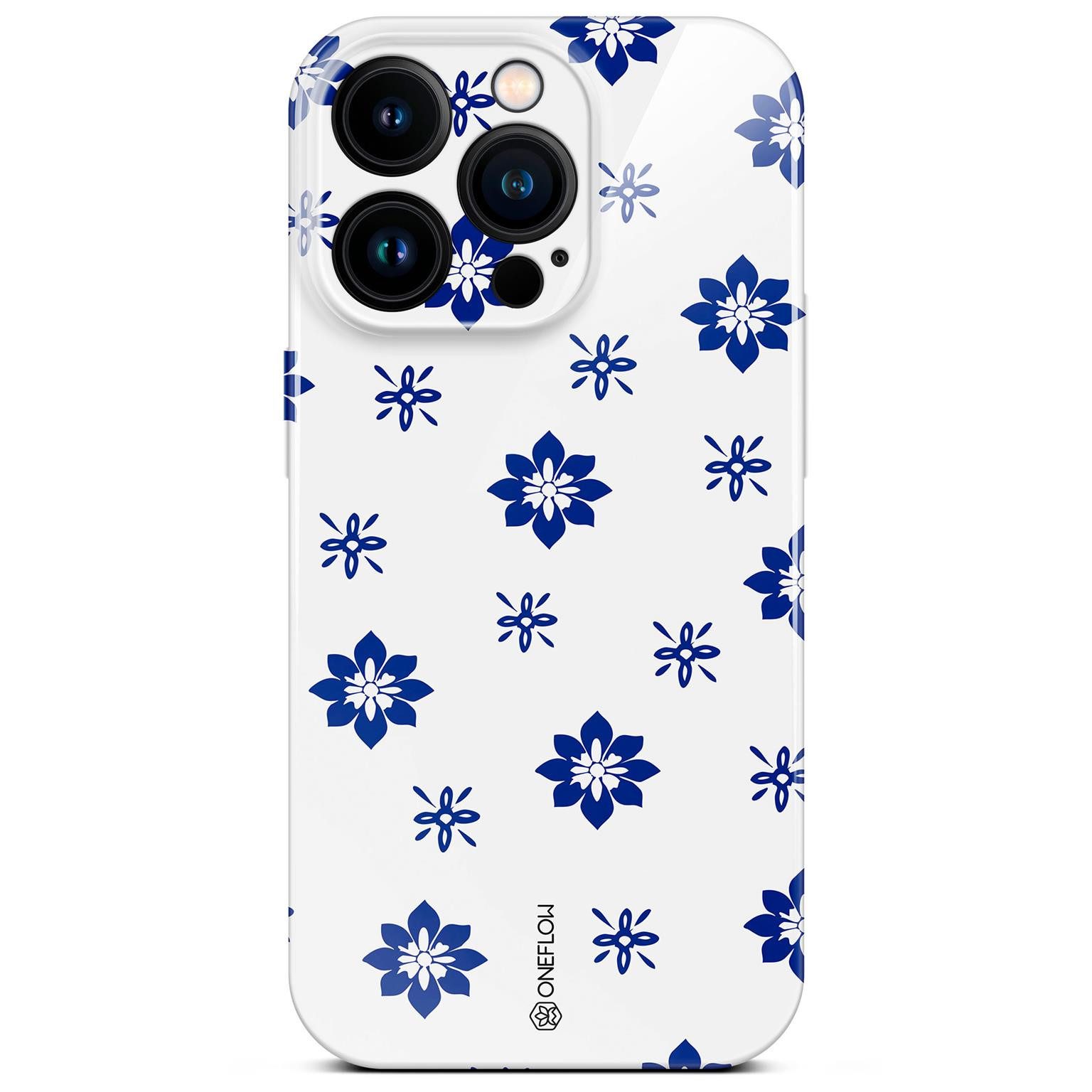 ONEFLOW Handyhülle für iPhone 14 Pro Splash Cover Blau Weiß Blumen 6,1 Zoll, Hülle mit Design Muster Designer Case Kameraschutz Handy Schutzhülle