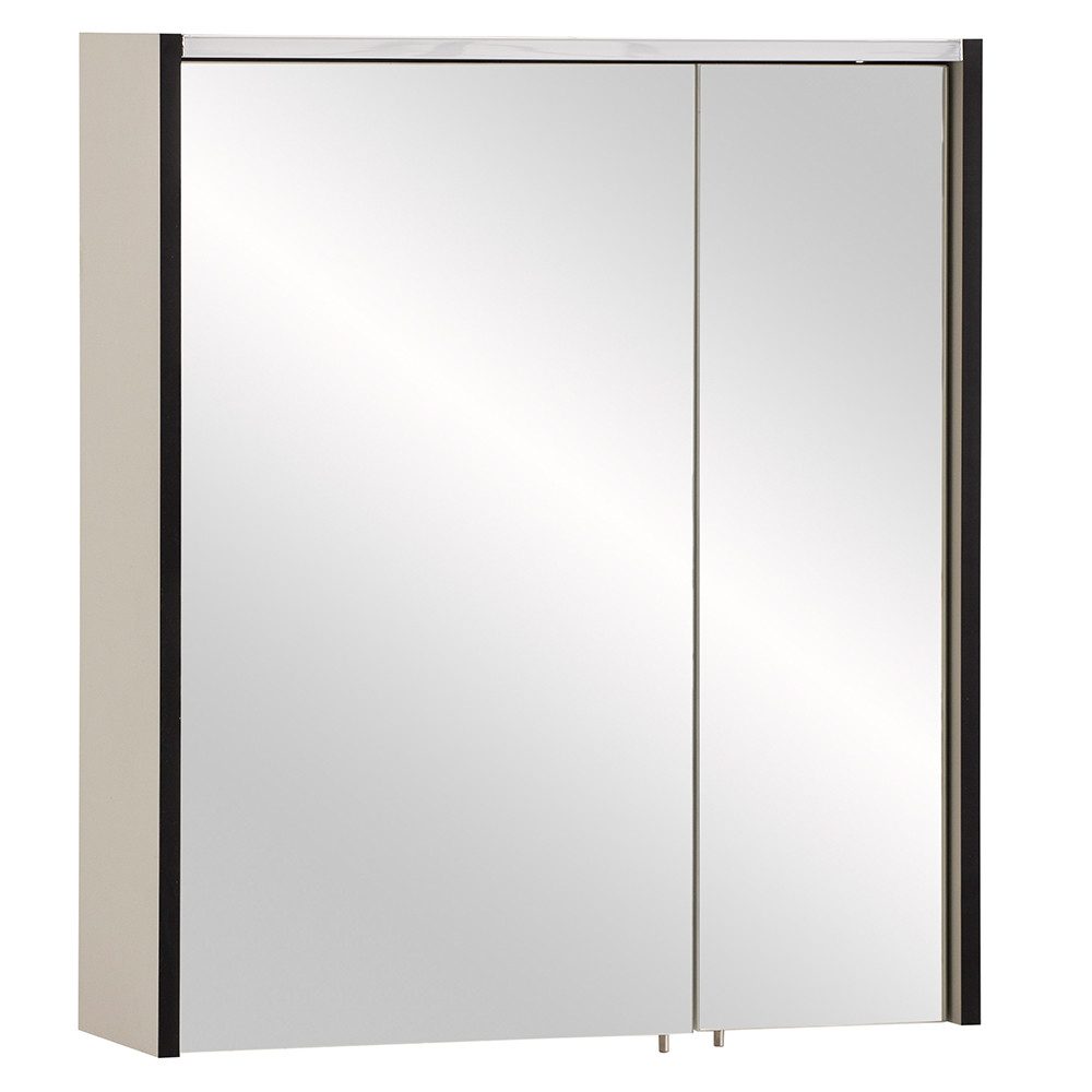 Lomadox Spiegelschrank ELMIRA-80 mit LED, Schalter-/Steckdosenkombination, Beige mit Mattschwarz
