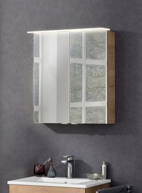 FACKELMANN Spiegelschrank PE 60 - Ast-Eiche Badmöbel Breite 60 cm, 2 Türen doppelseitig verspiegelt