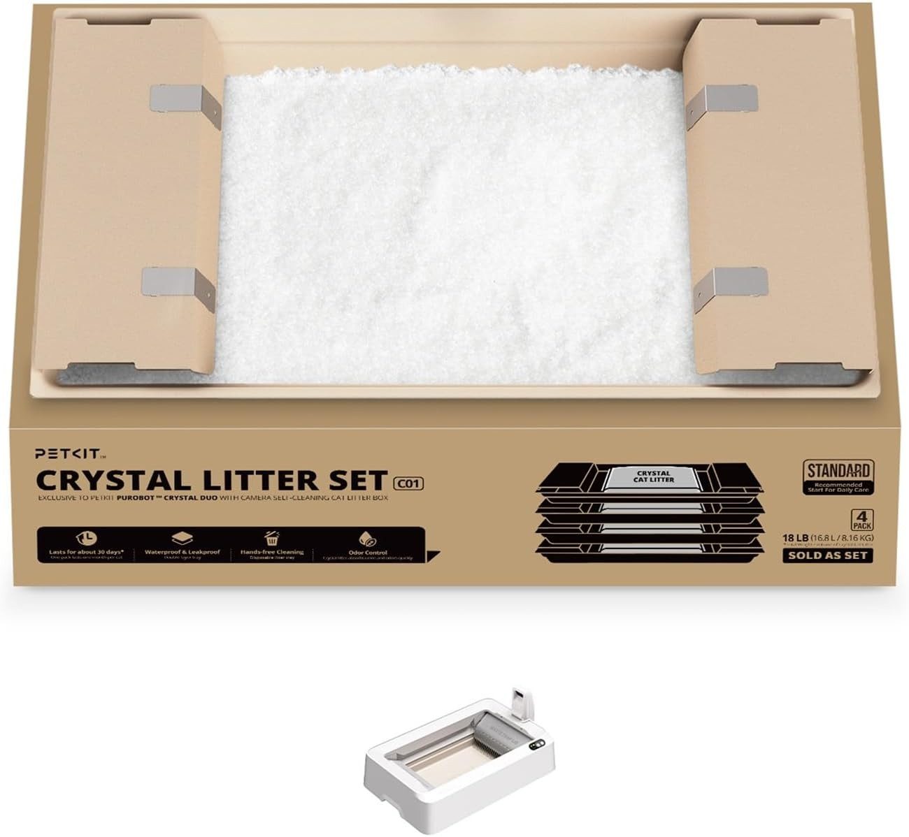 PETKIT Katzenstreu PETKIT Crystal Litter -4bags Exclusive for PUROBOT CRYSTAL DUO (Ersatzset, 4 Beutel), staubarm, geruchskontrollierend, saugstark, Einweg‑Schale
