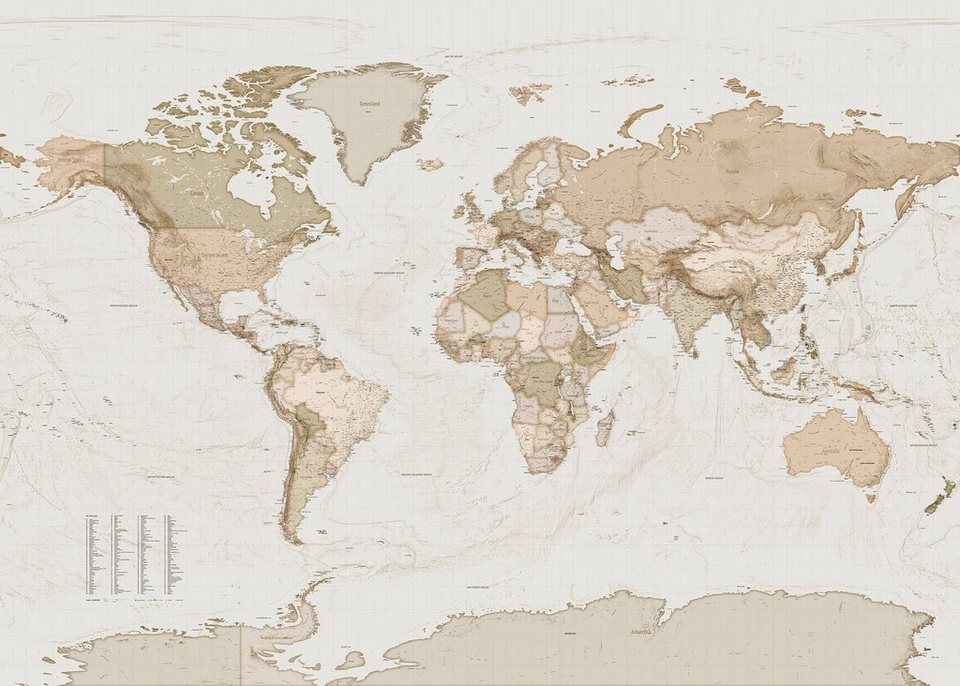 Komar Vliestapete Earth Map, 350x250 cm (Breite x Höhe)