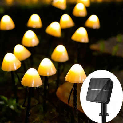 LETGOSPT LED Solarleuchte LED Solarlampe Pilzlampe Lichterkette Außen, 8 Modi Gartenlampe, LED fest integriert, Warmweiß